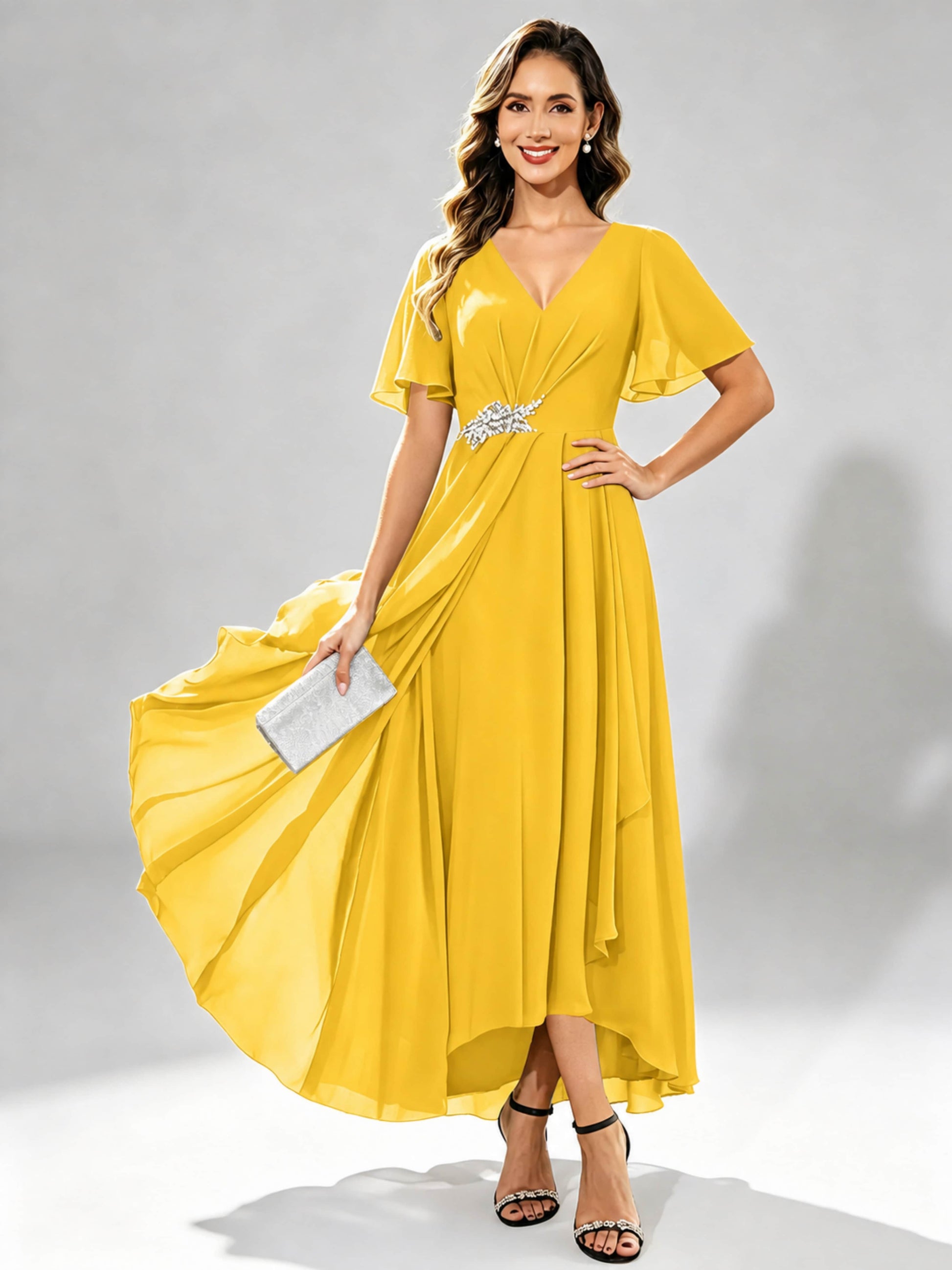 Chiffon High Low Tiered Mother of The Bride Dresses for Wedding