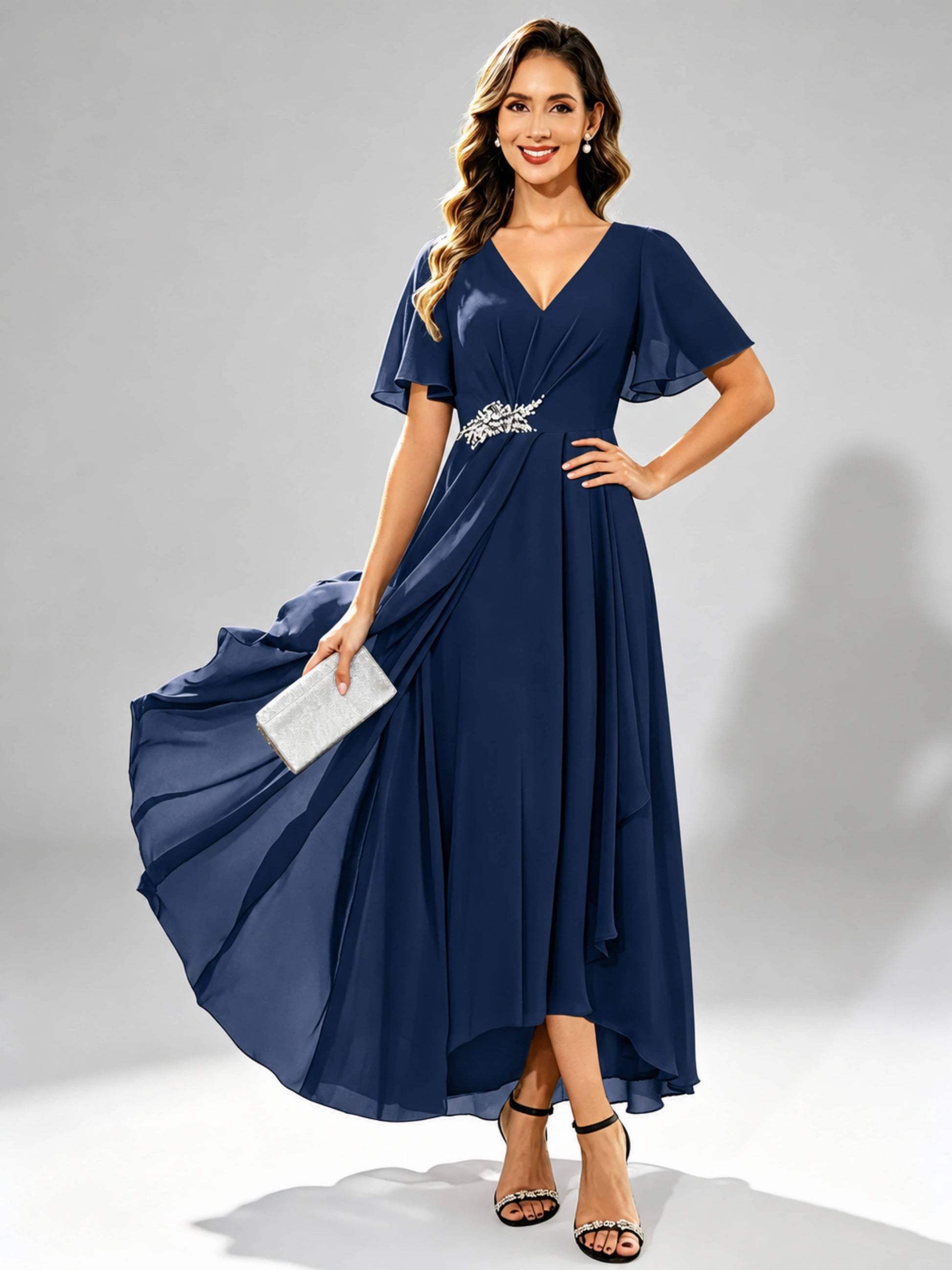 Chiffon High Low Tiered Mother of The Bride Dresses for Wedding