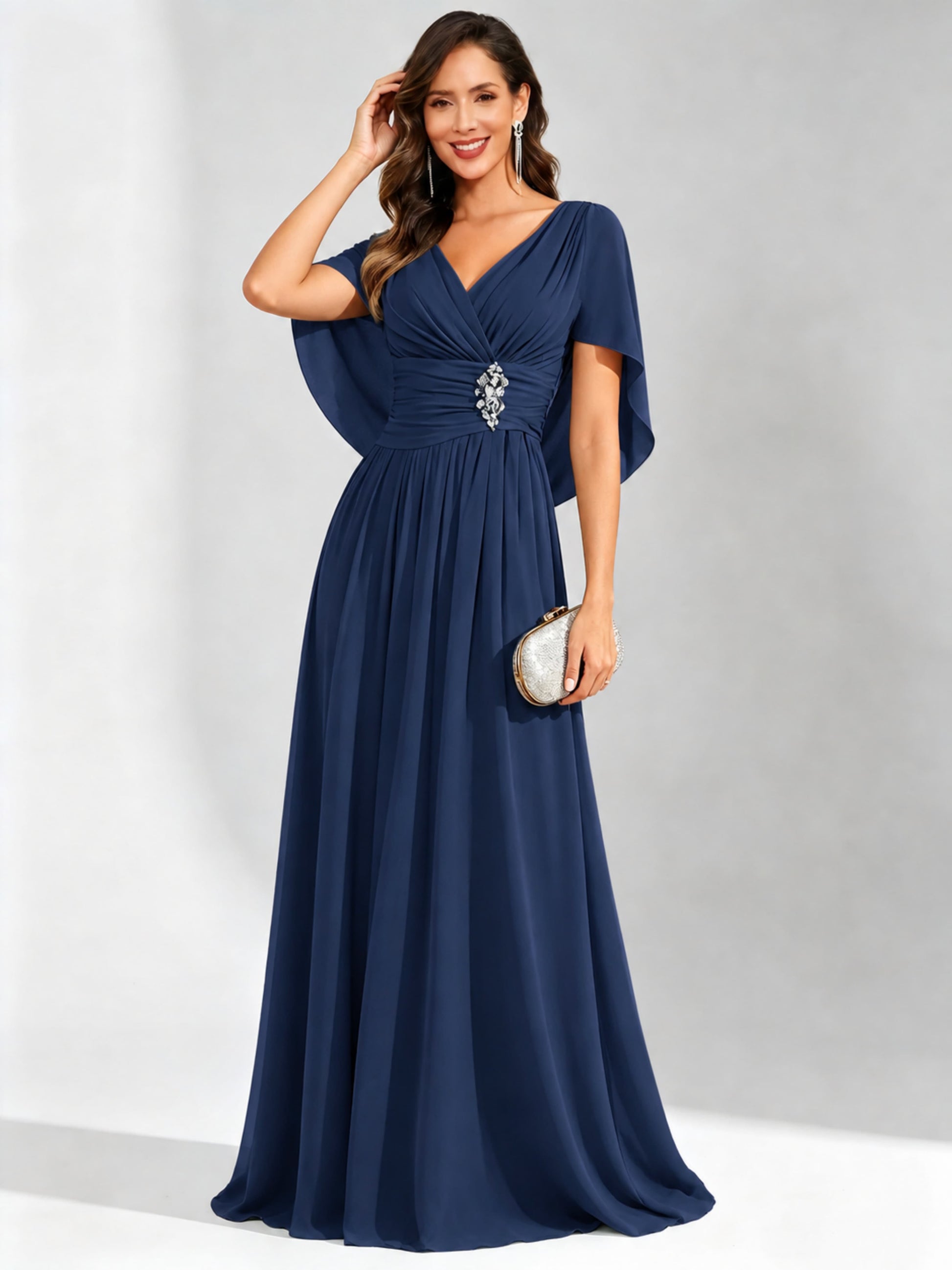 Long Chiffon Dressy Mother of The Bride Dresses with Cape