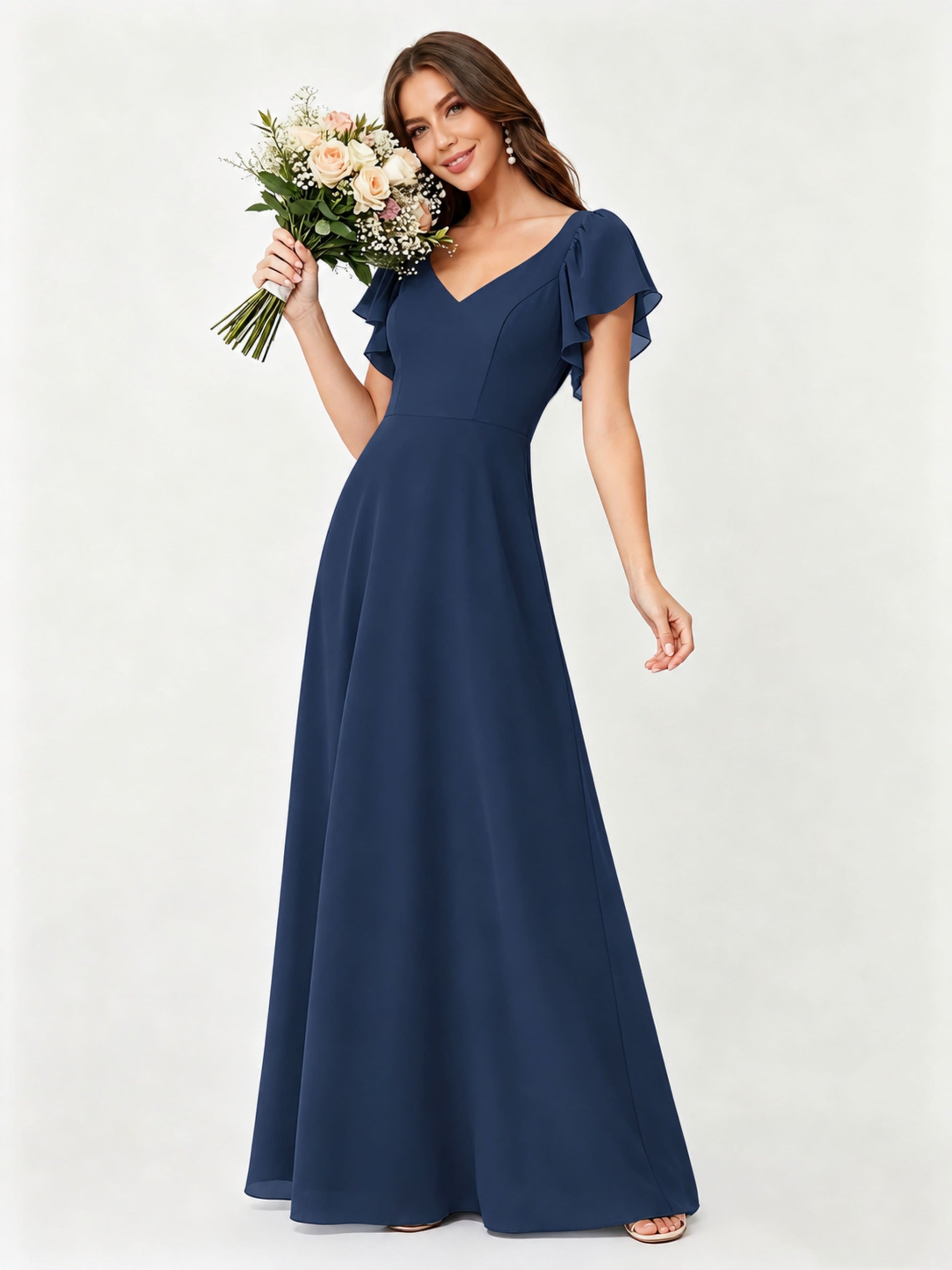 Ruffle Sleeve Chiffon Bridesmaid Dresses for Women Wedding