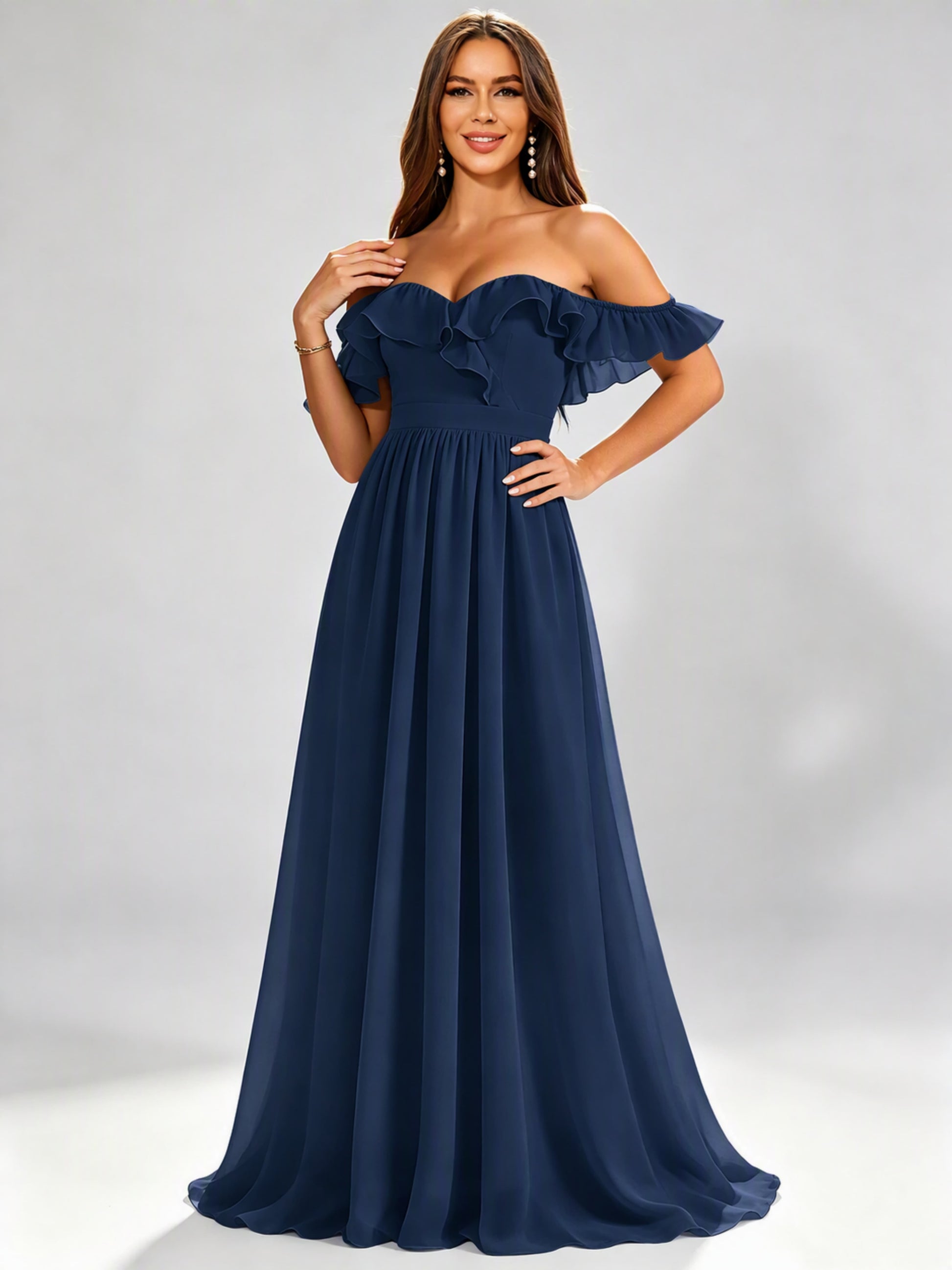 Off The Shoulder Ruffle Bridesmaid Dress Formal Evening Dresses
