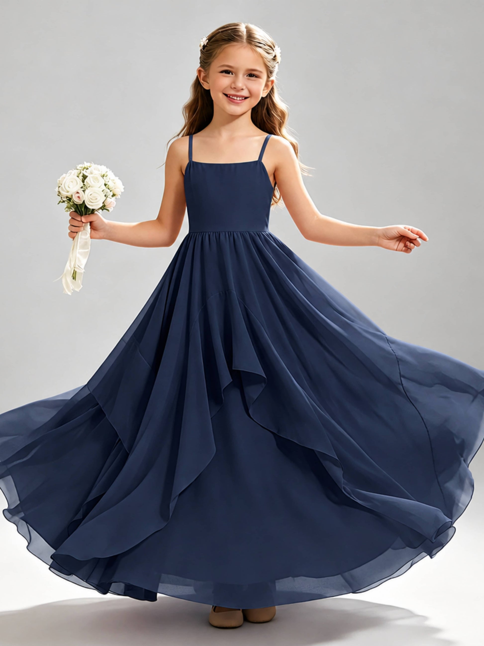 A-Line Spaghetti Straps Ruffle Junior Bridesmaid Dresses