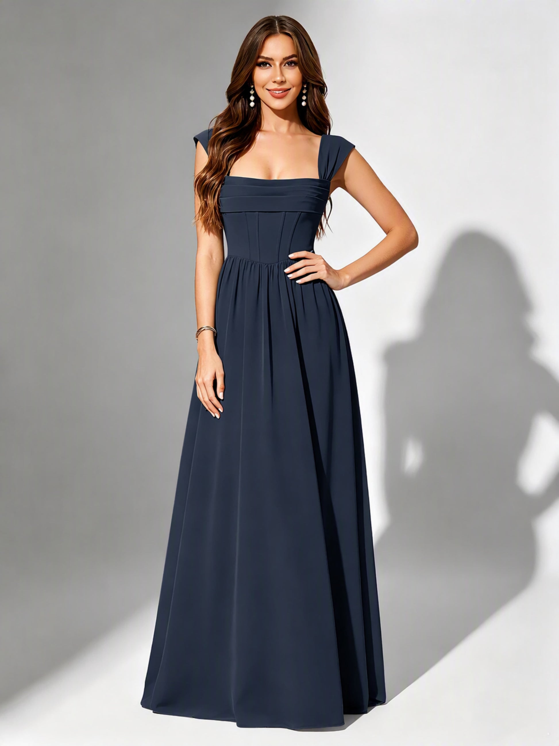 Square Neck Chiffon Bridesmaid Dress Corset Formal Gown