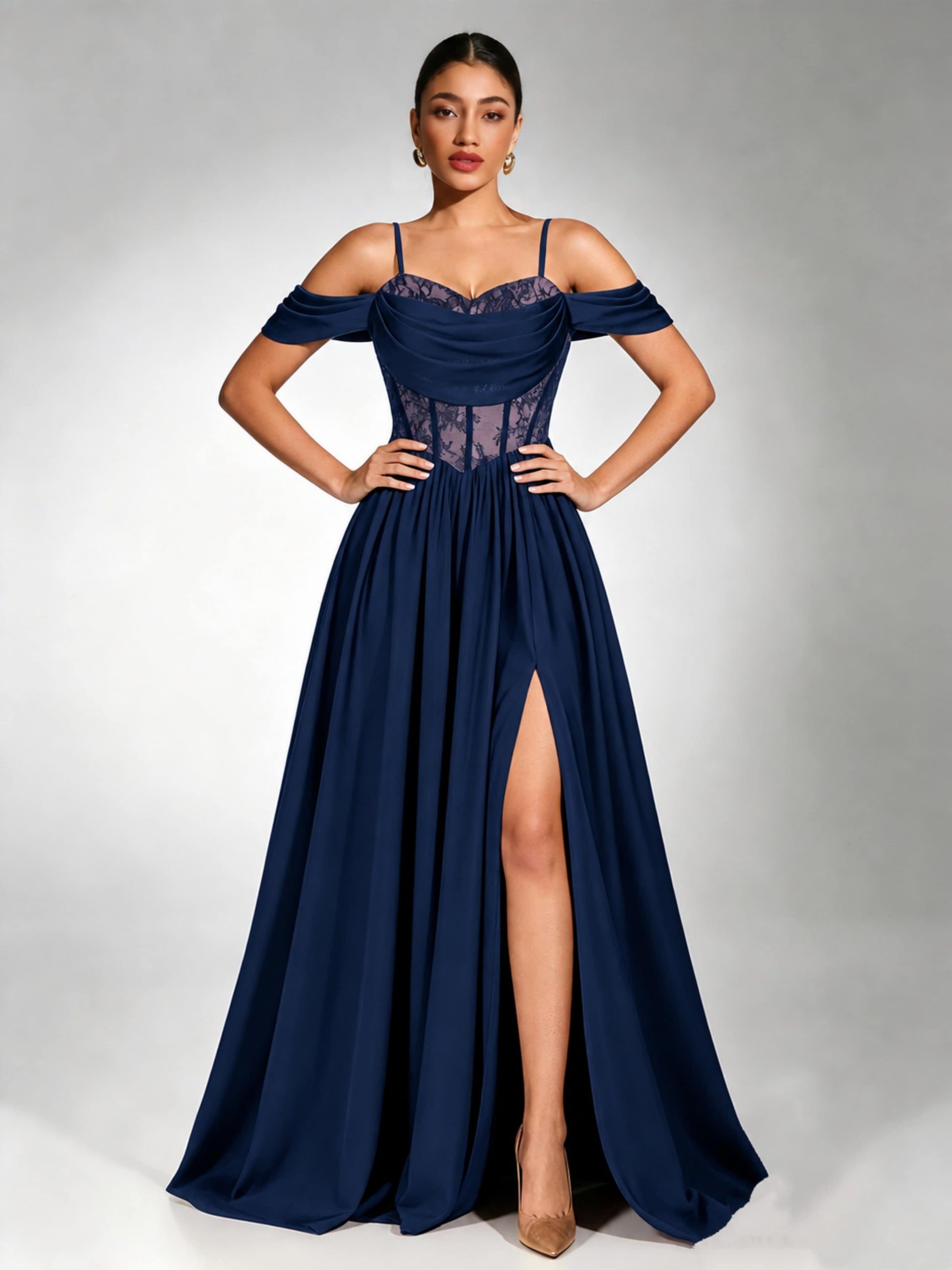 Off Shoulder Chiffon Lace Prom Dress for Teens