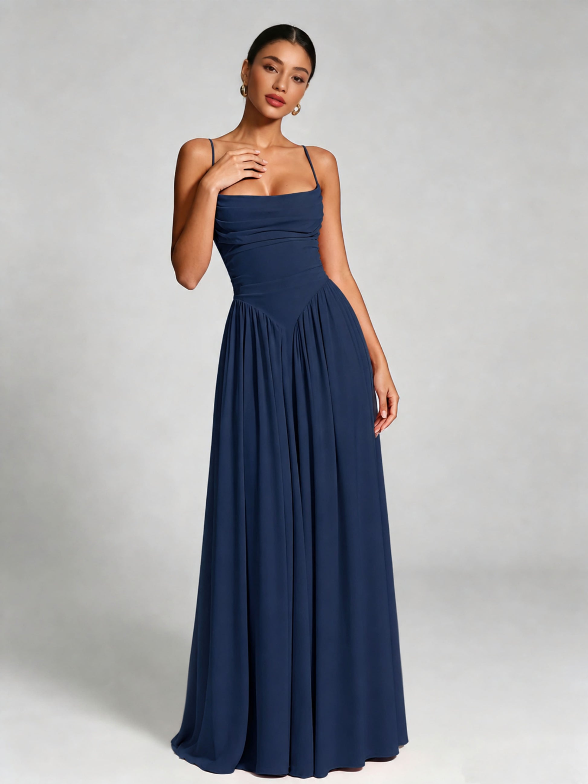 Spaghetti Straps Bridesmaid Dresses Chiffon Backless Wedding Guest Gown