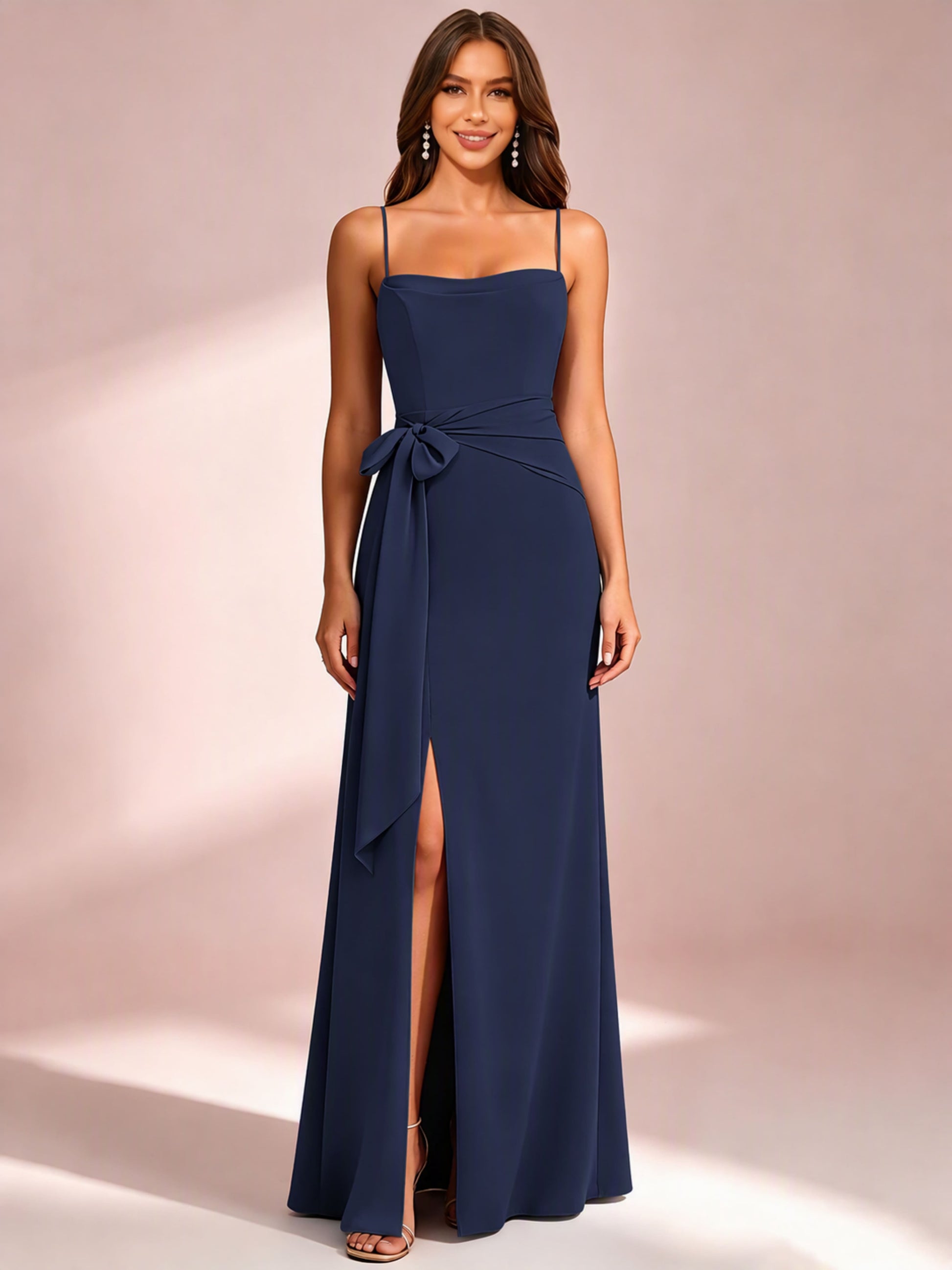 Spaghetti Straps Chiffon Bridesmaid Dress for Wedding with Belt