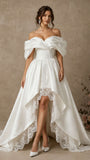 Off The Shoulder Satin Lace High Low Wedding Dress Ball Gown