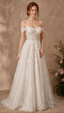 Off Shoulder Lace Long Wedding Dress with Train