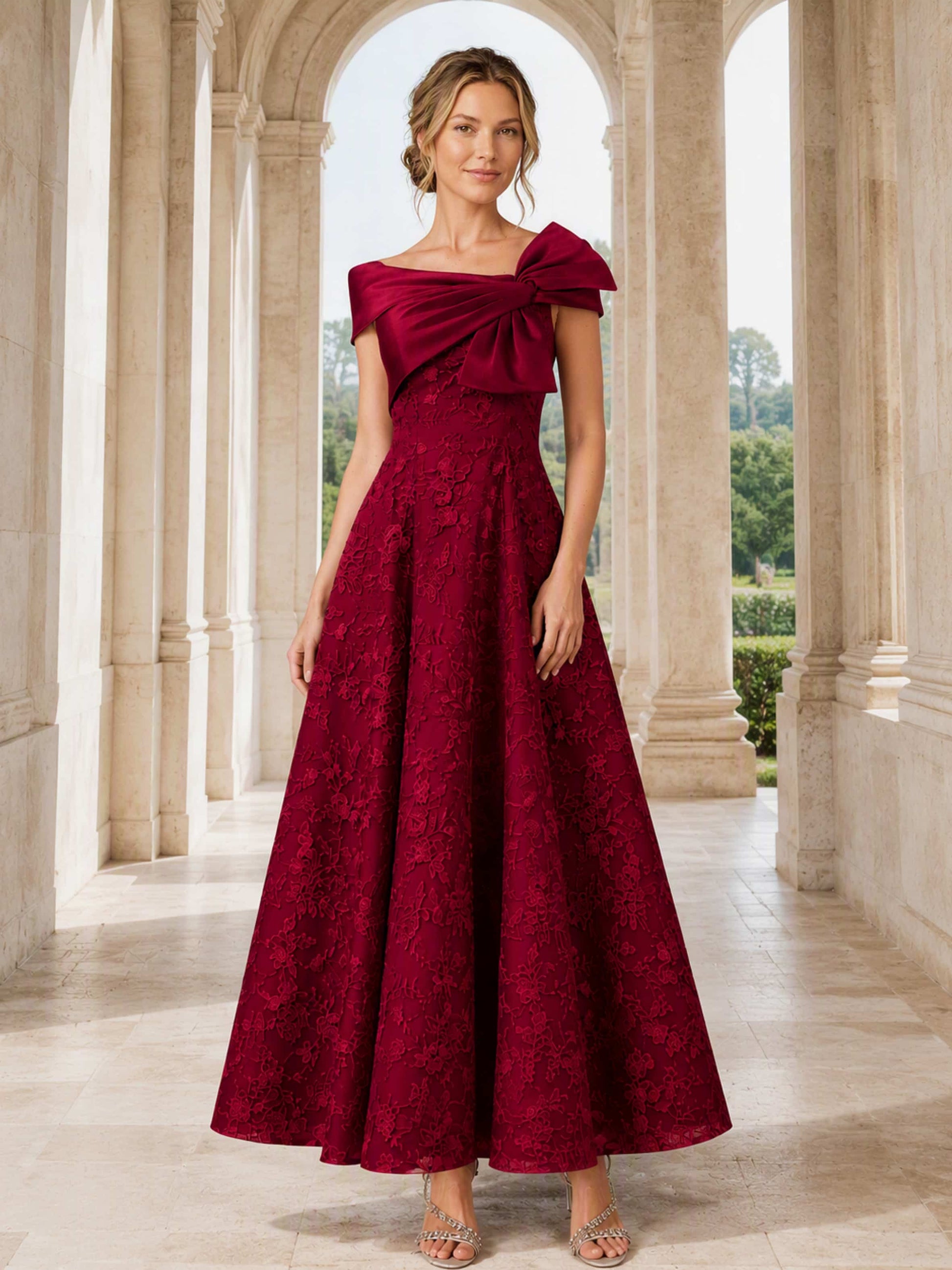 Ankle Length Lace Off Shoulder Mother of The Bride Dress