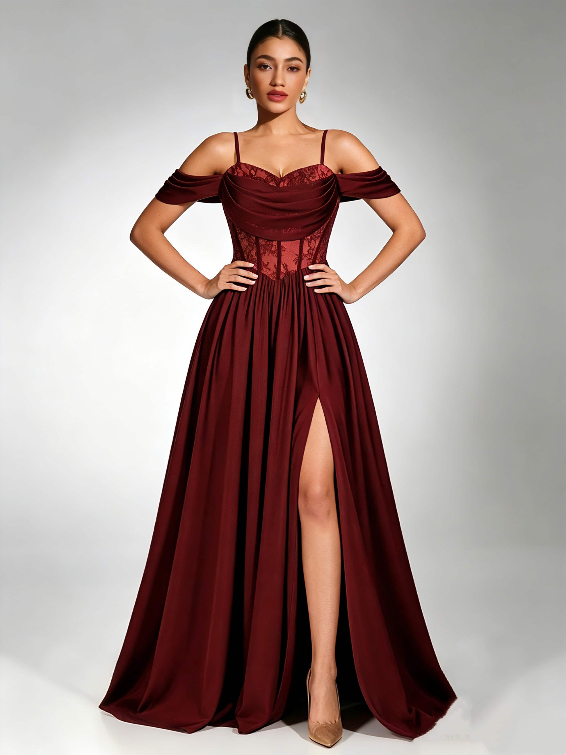 Off Shoulder Chiffon Lace Prom Dress for Teens