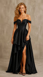 Off The Shoulder Satin Tiered Formal Evening Dress for Women