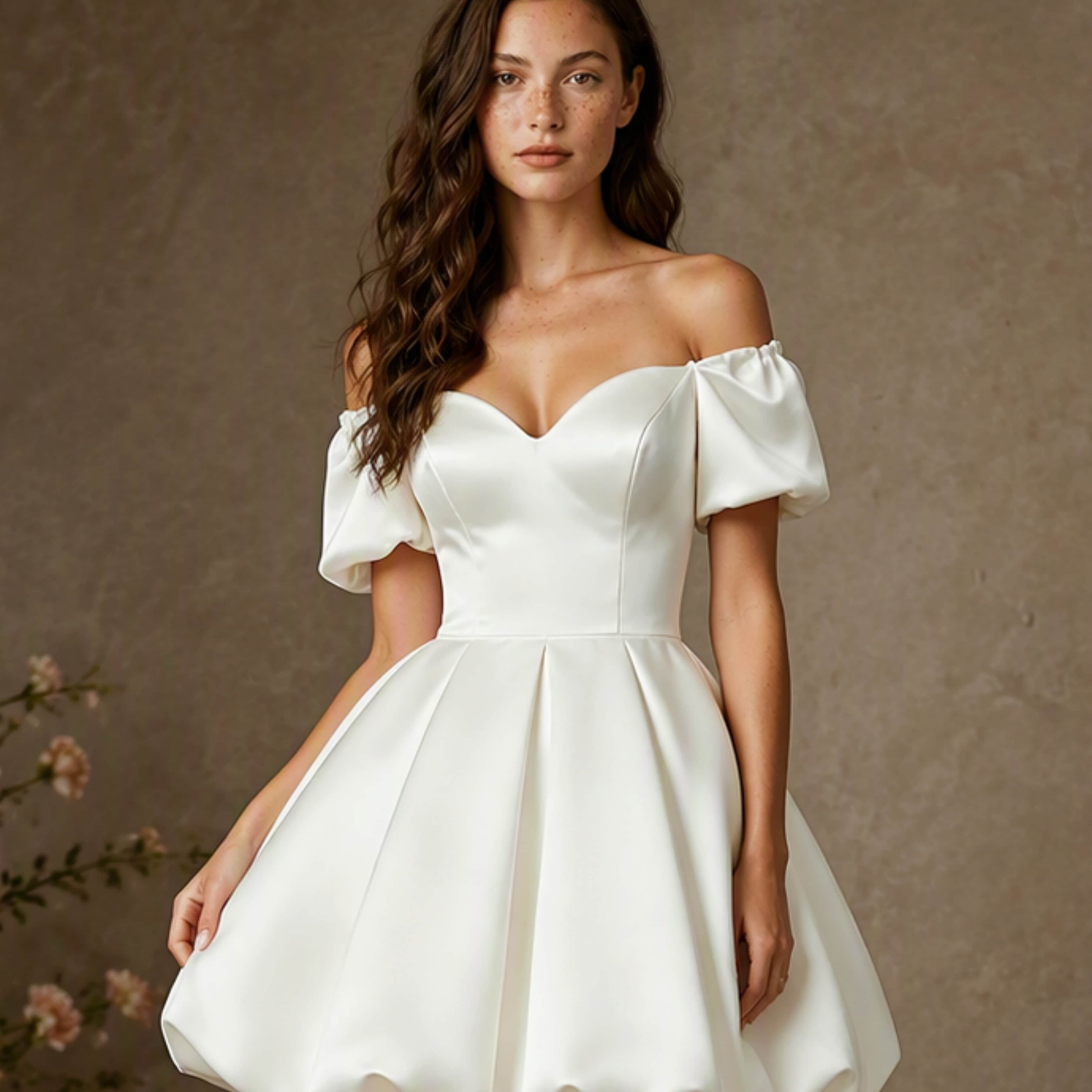 Satin Sweetheart Neck Bubble Short Wedding Dress