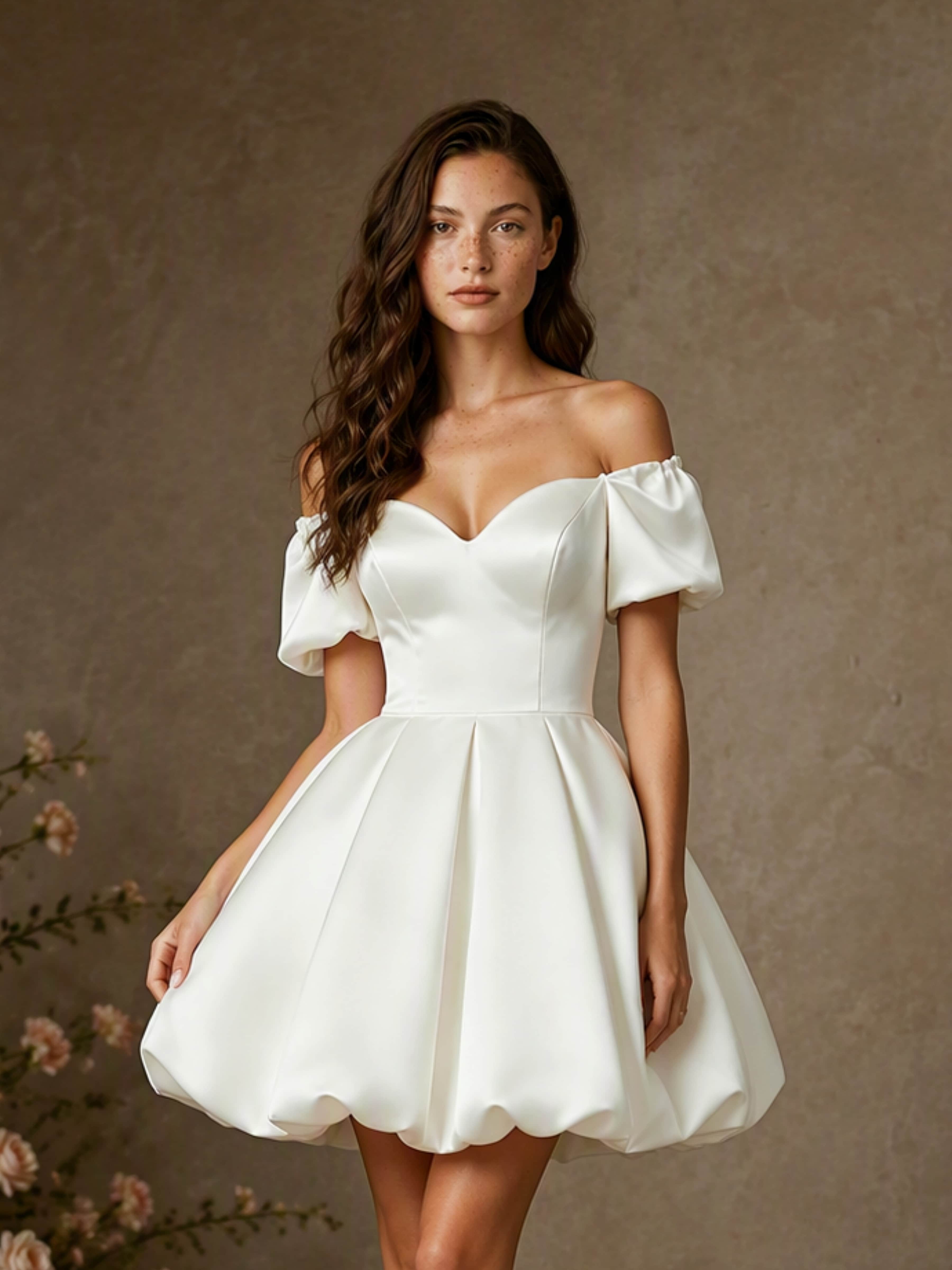 Satin Sweetheart Neck Bubble Short Wedding Dress
