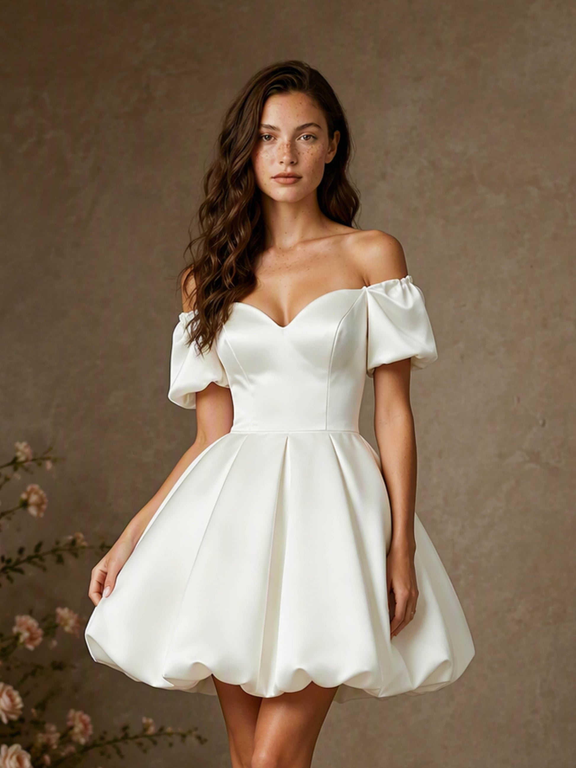 Satin Sweetheart Neck Bubble Short Wedding Dress