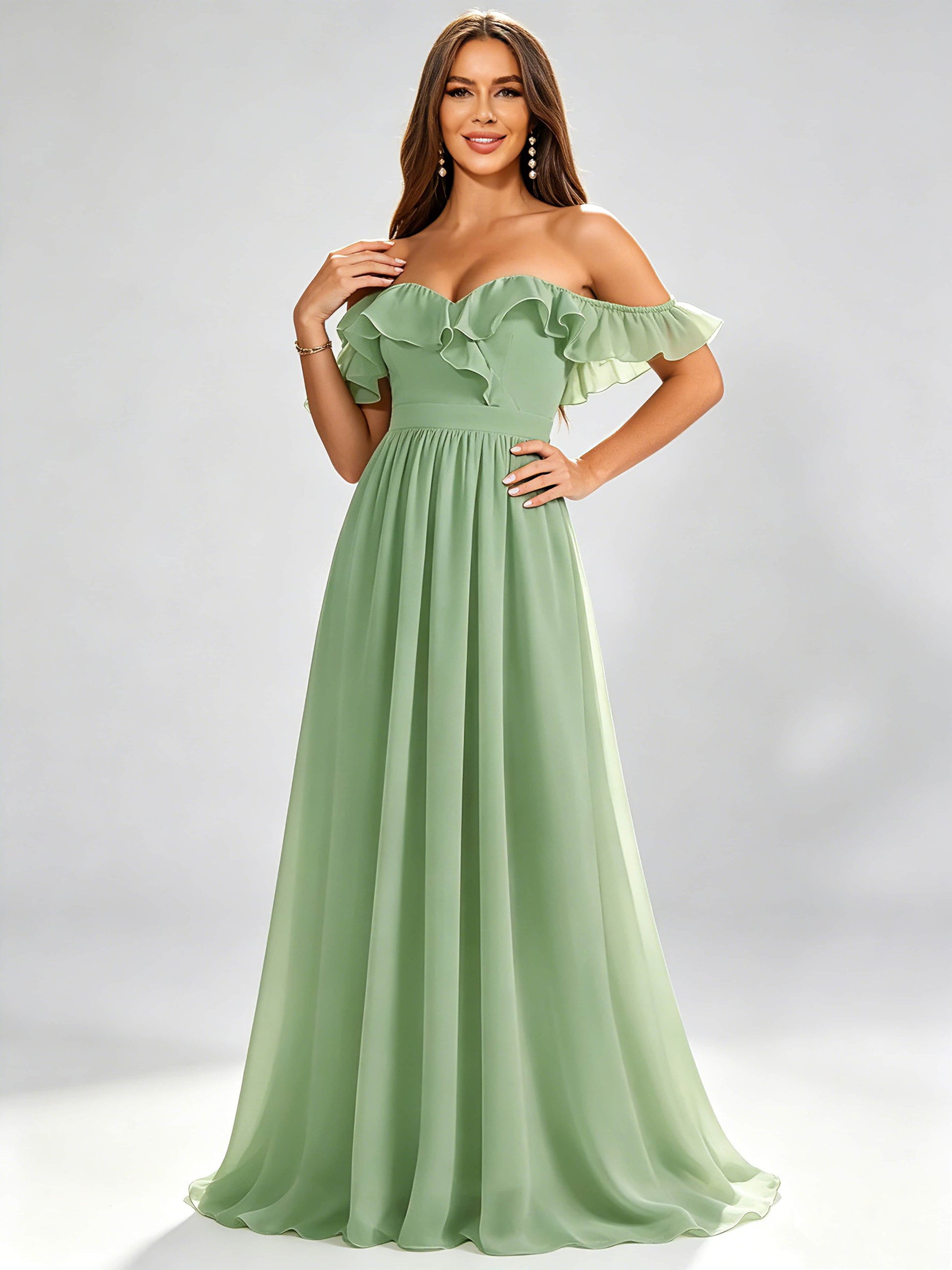 Off The Shoulder Ruffle Bridesmaid Dress Formal Evening Dresses
