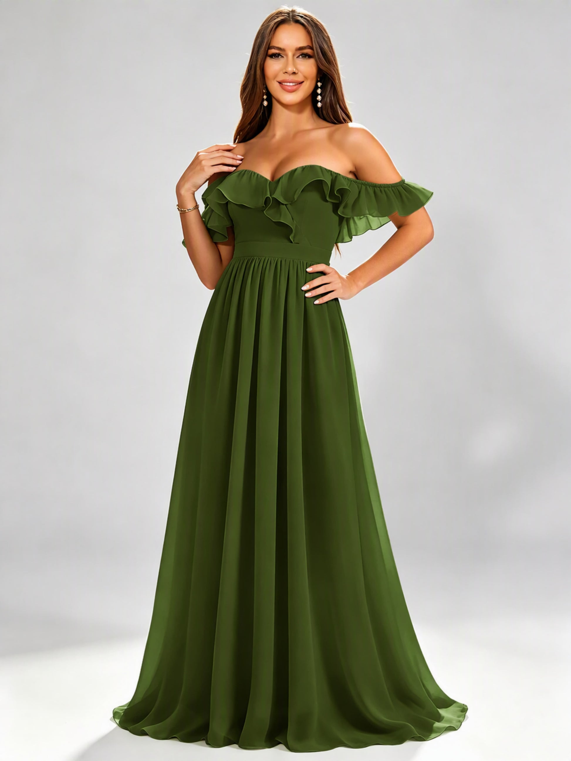 Off The Shoulder Ruffle Bridesmaid Dress Formal Evening Dresses