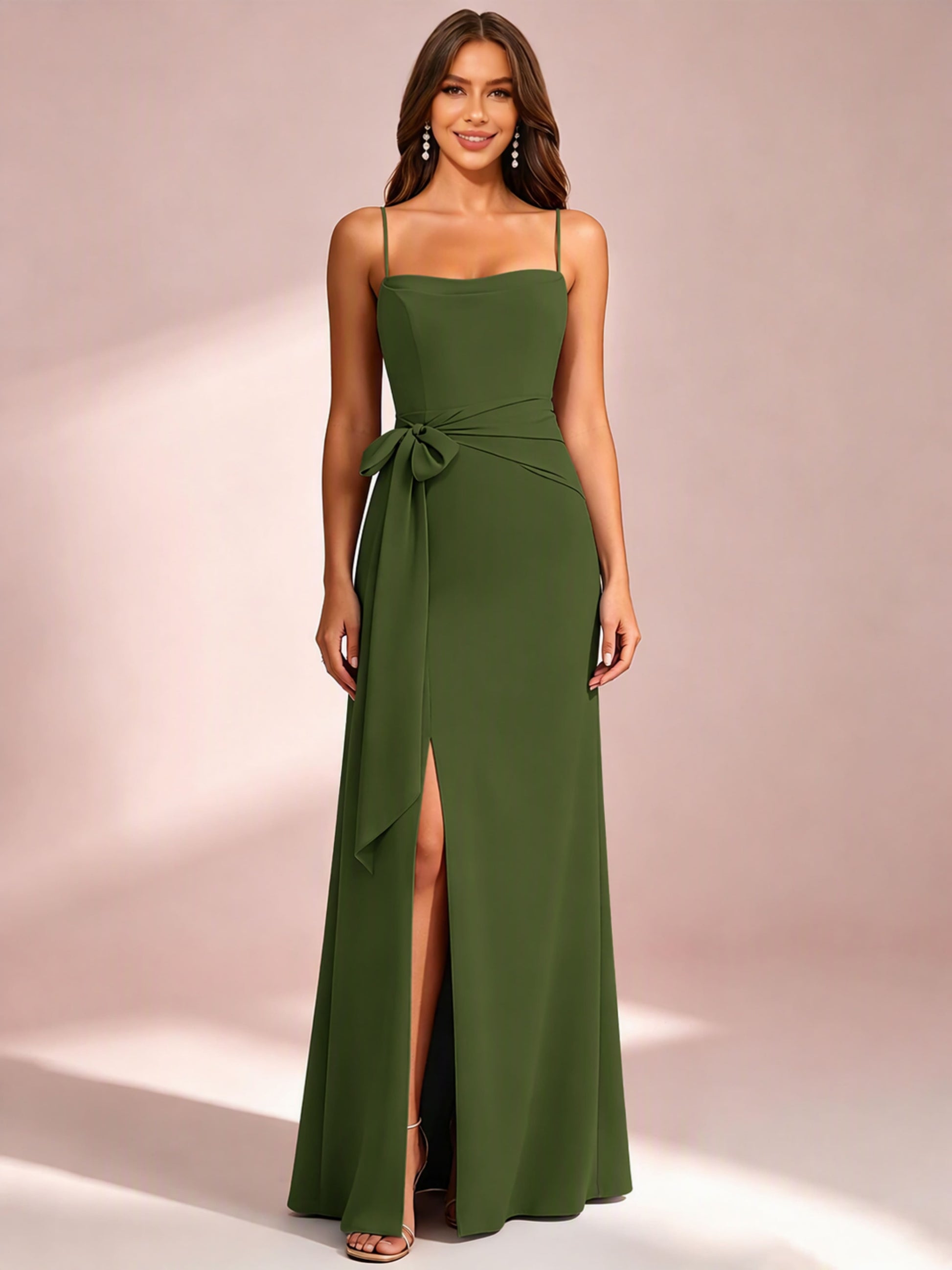 Spaghetti Straps Chiffon Bridesmaid Dress for Wedding with Belt
