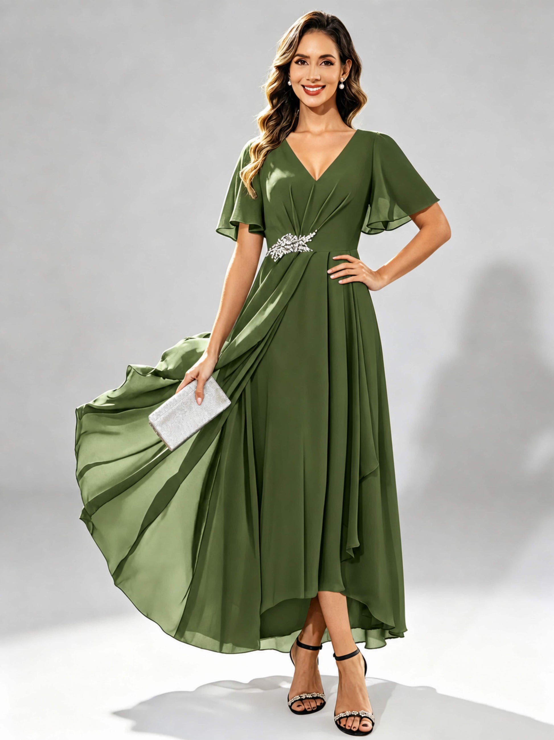 Chiffon High Low Tiered Mother of The Bride Dresses for Wedding