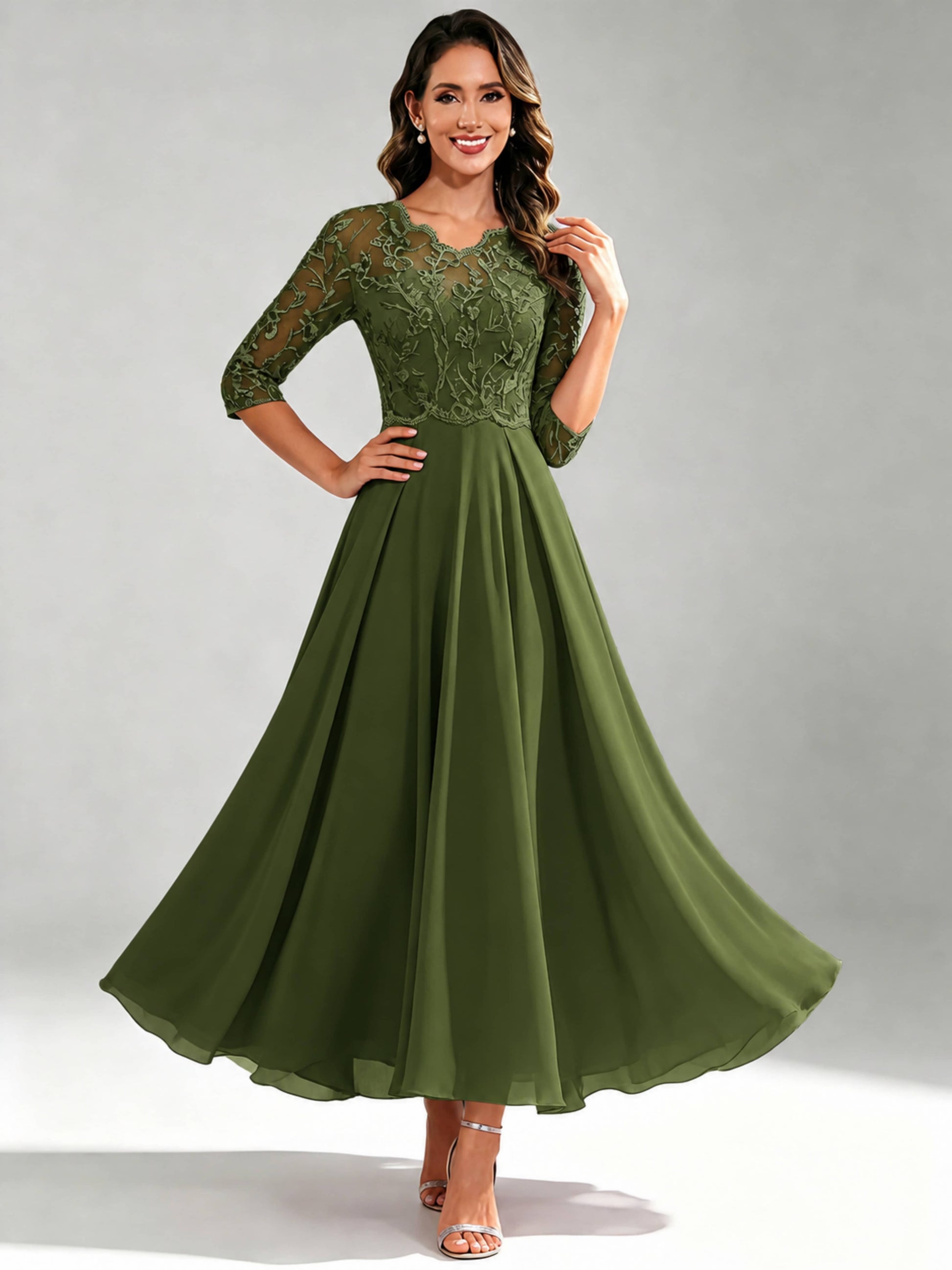 Lace Appliques Chiffon Dressy Mother of The Bride Dresses