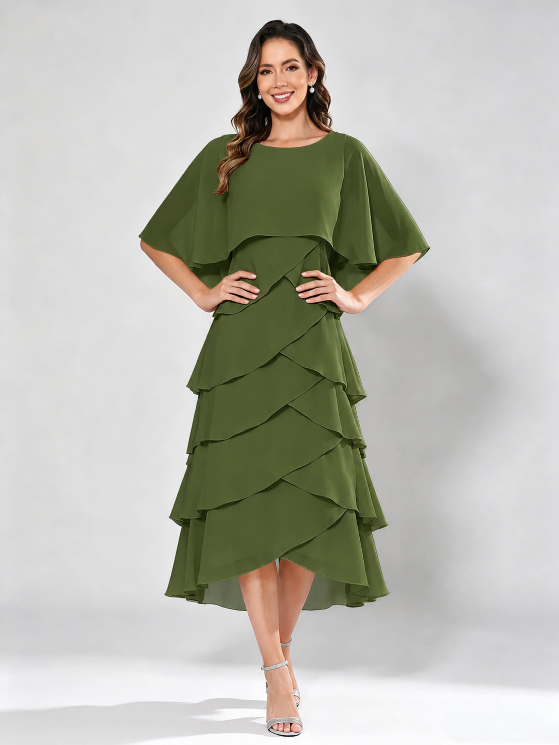 Chiffon Tiered Mother of The Bride Dress for Women Wedding