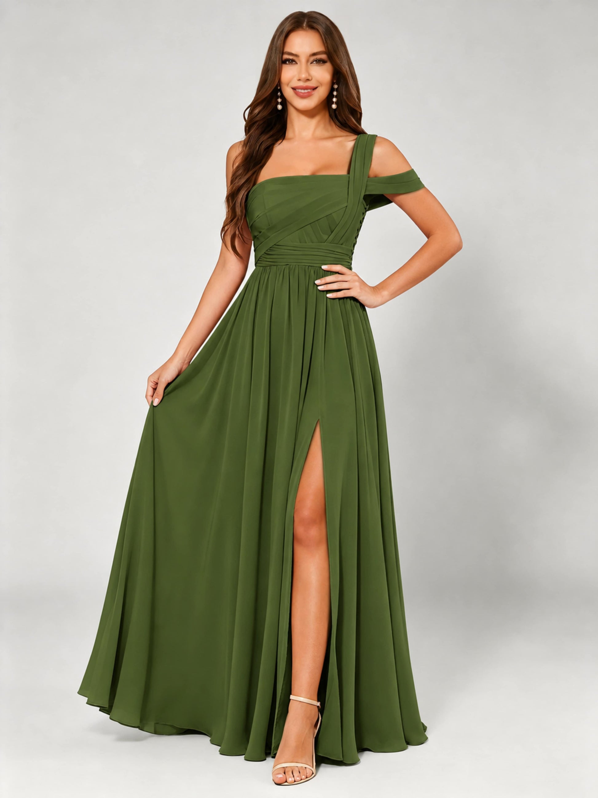 One Shoulder Chiffon Pleated Bridesmaid Dresses for Wedding