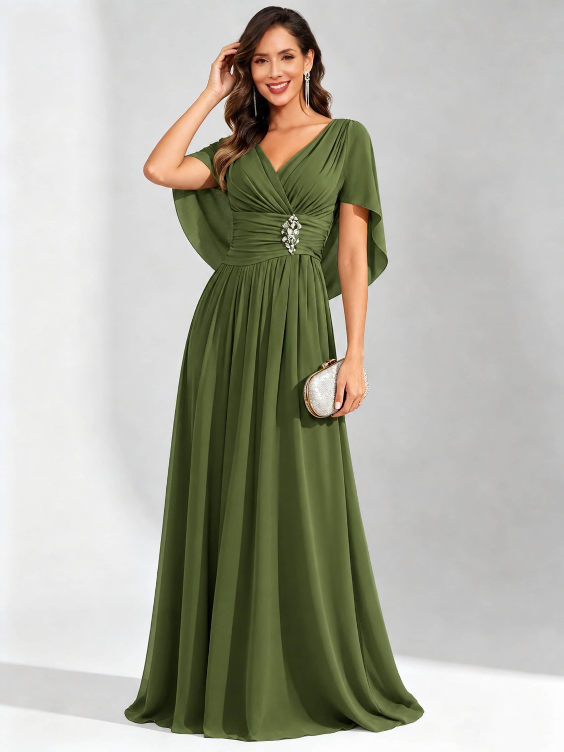 Long Chiffon Dressy Mother of The Bride Dresses with Cape