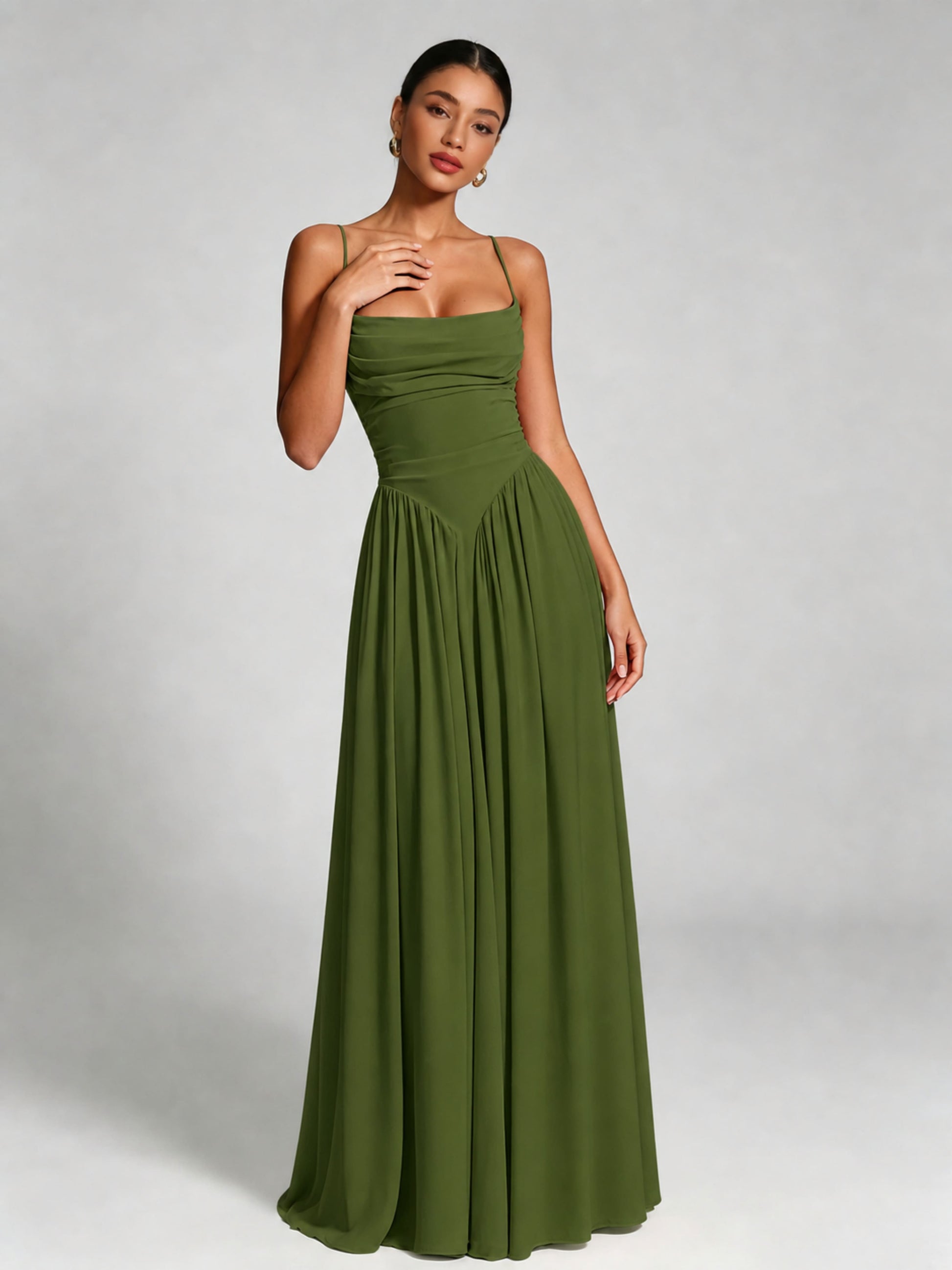 Spaghetti Straps Bridesmaid Dresses Chiffon Backless Wedding Guest Gown