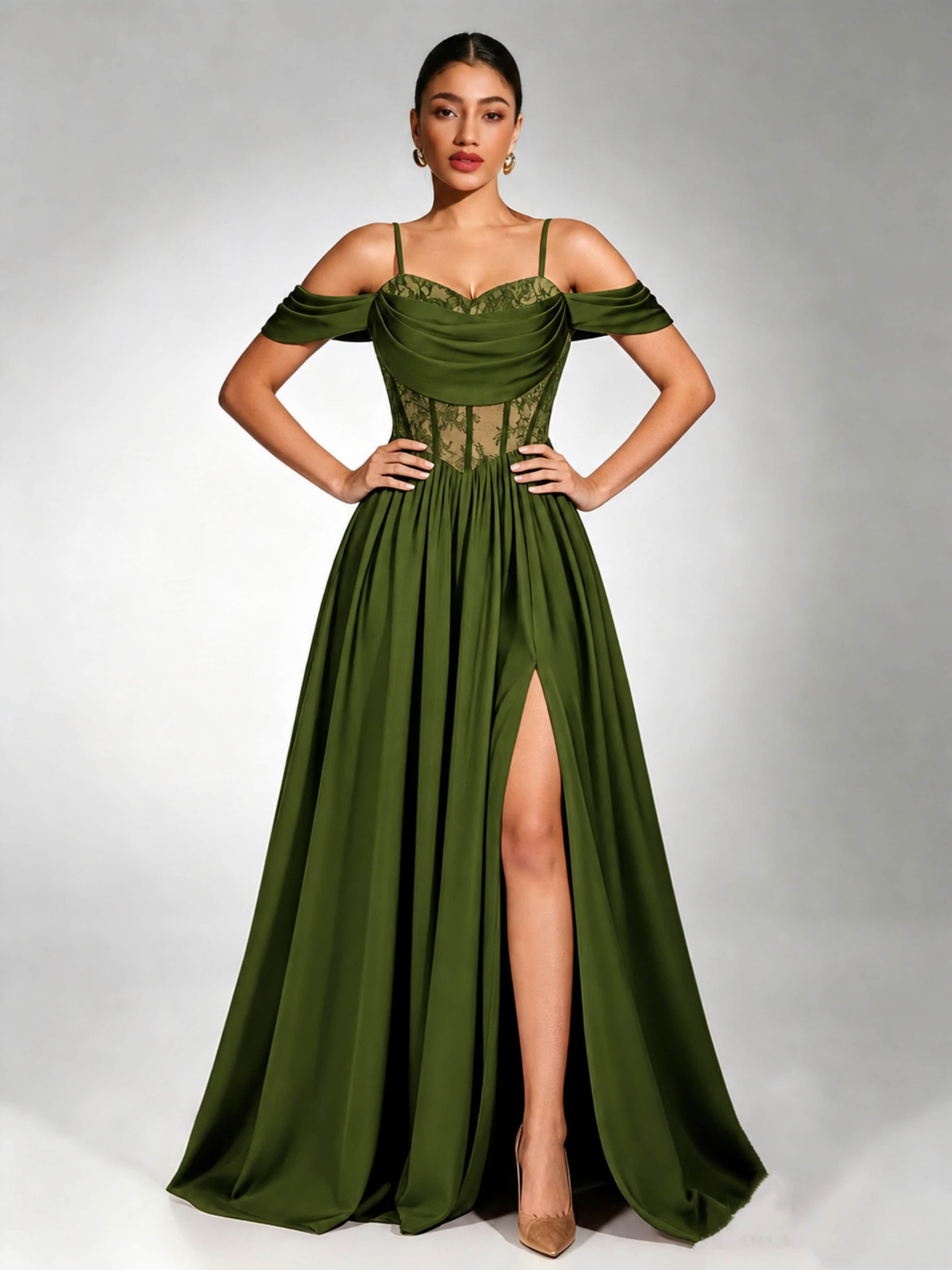 Off Shoulder Chiffon Lace Prom Dress for Teens