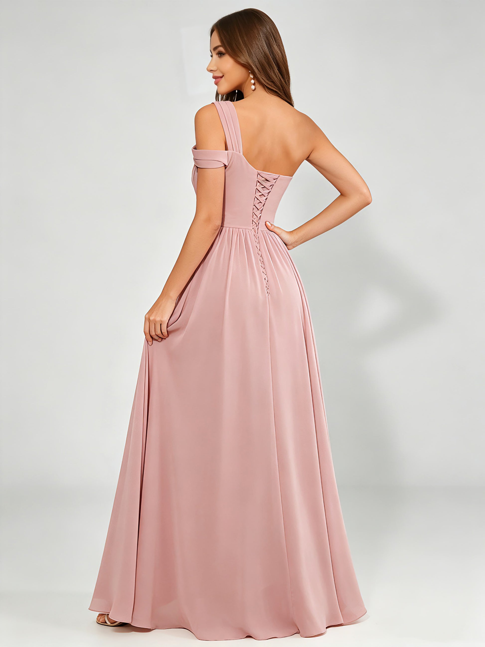 One Shoulder Chiffon Pleated Bridesmaid Dresses for Wedding
