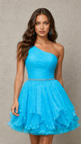 One Shoulder Tulle Puffy Ruffle Homecoming Dress