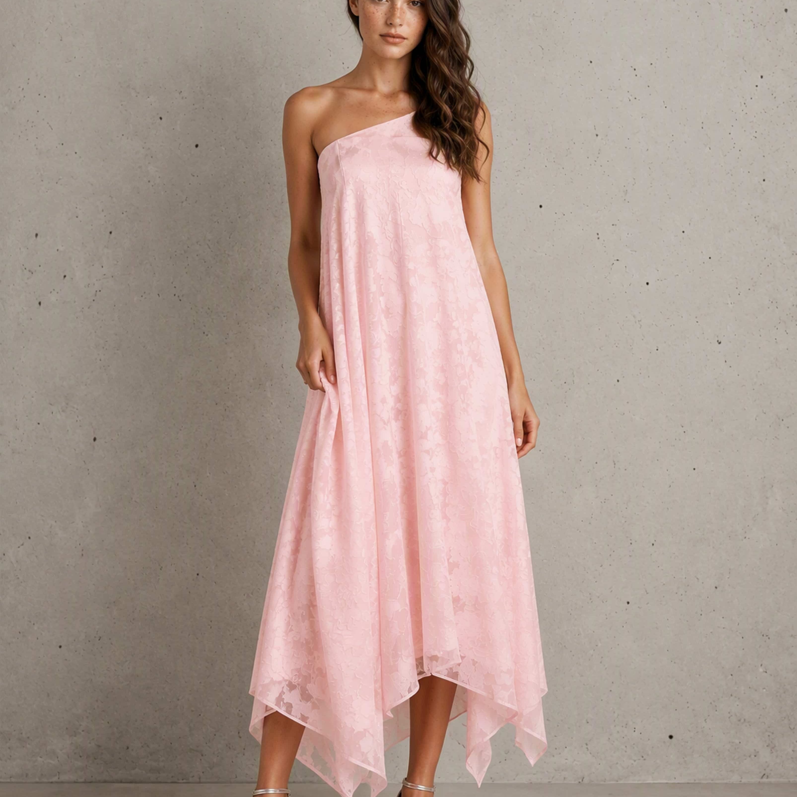 One Shoulder Jacquard Chiffon Backless Wedding Guest Dress Formal Party Gown