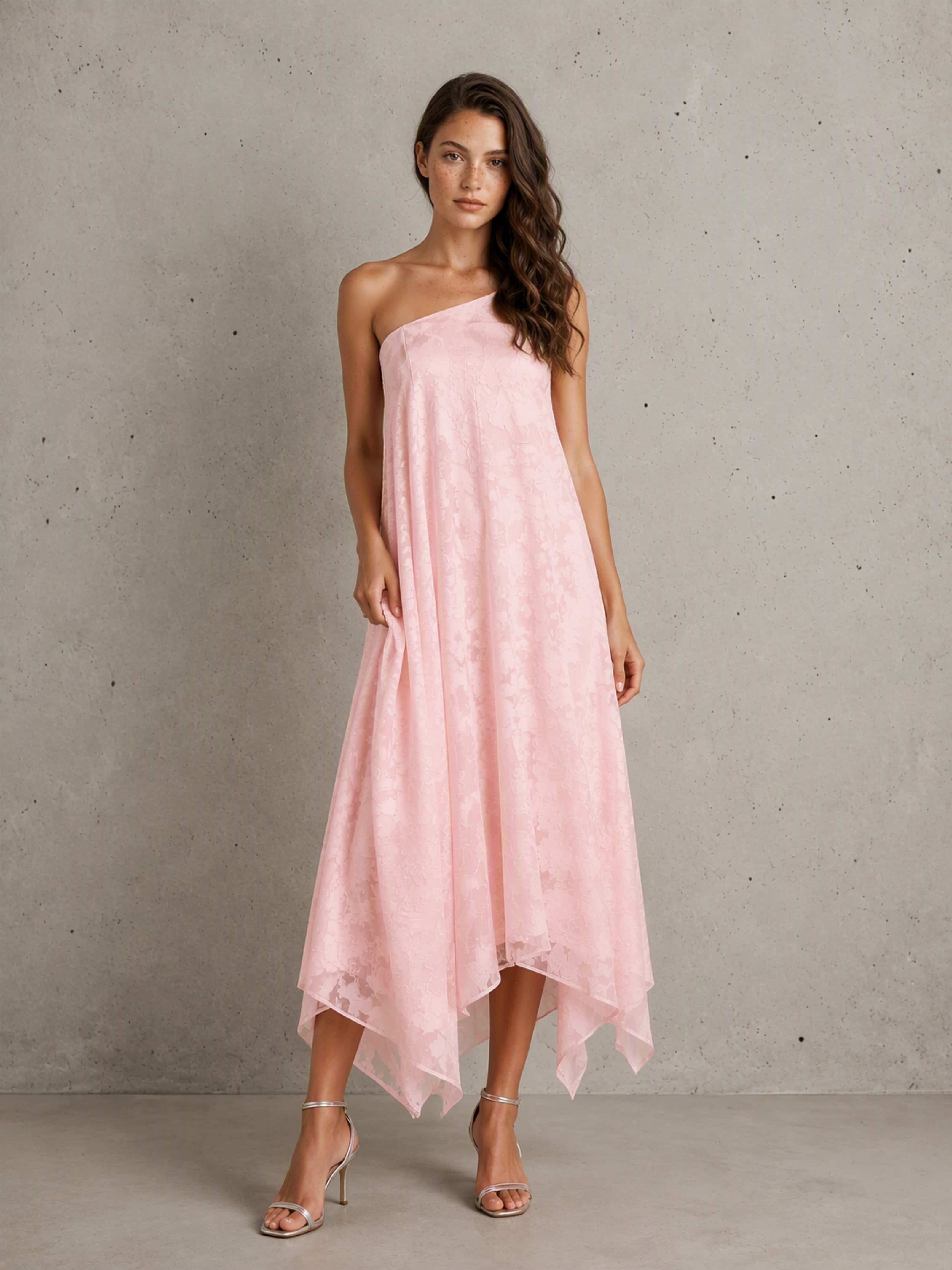 One Shoulder Jacquard Chiffon Backless Wedding Guest Dress Formal Party Gown