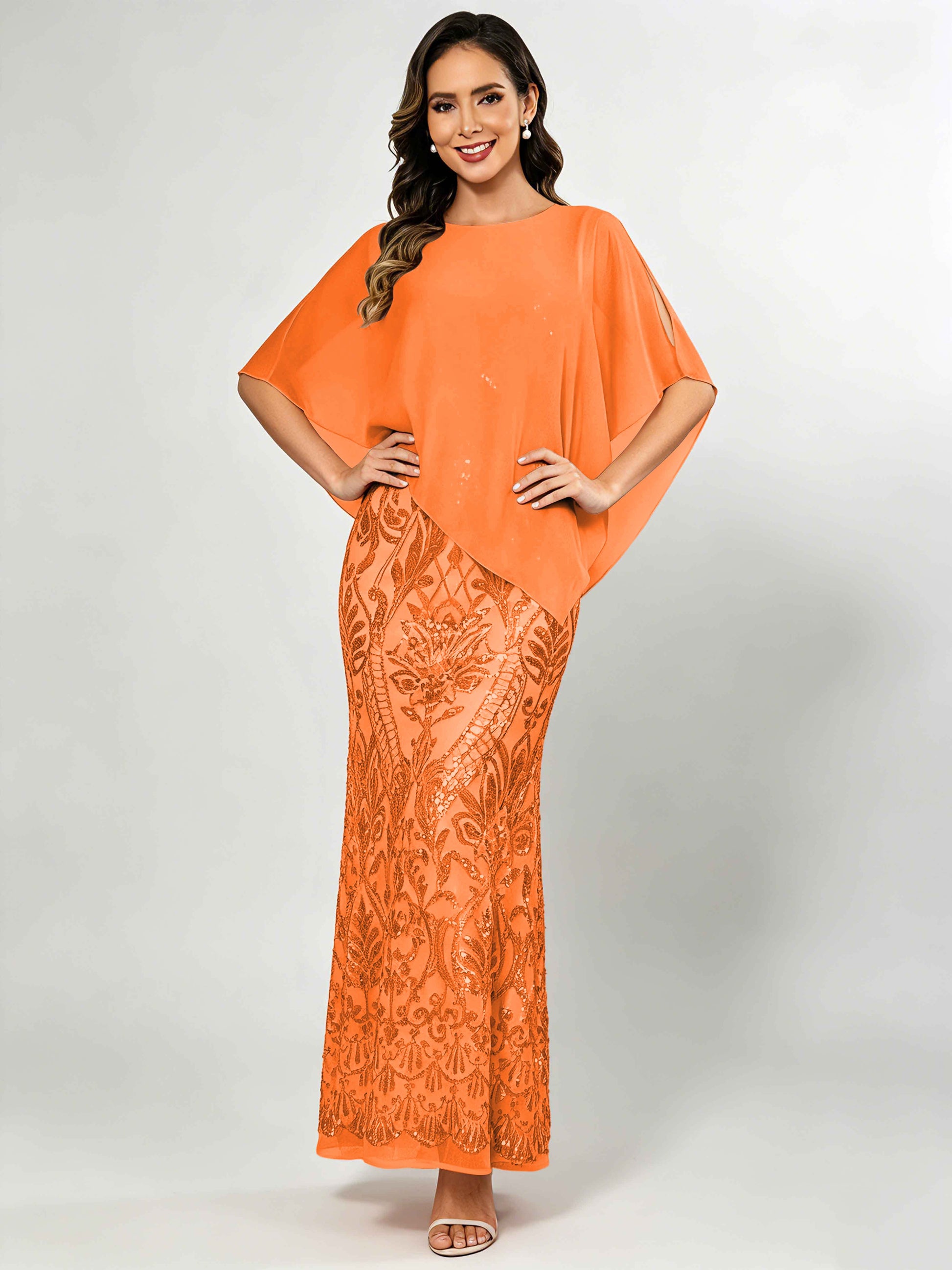 Mermaid Sequin Mother of The Bride Dress with Chiffon Cape