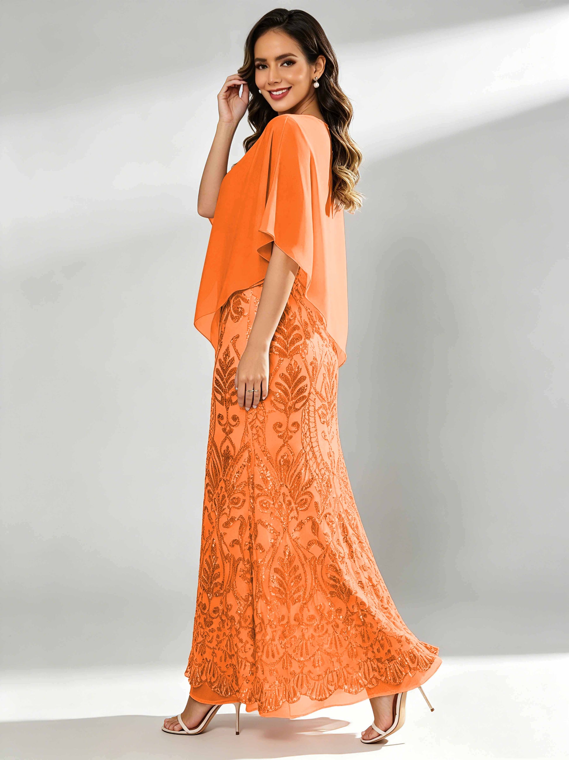 Mermaid Sequin Mother of The Bride Dress with Chiffon Cape