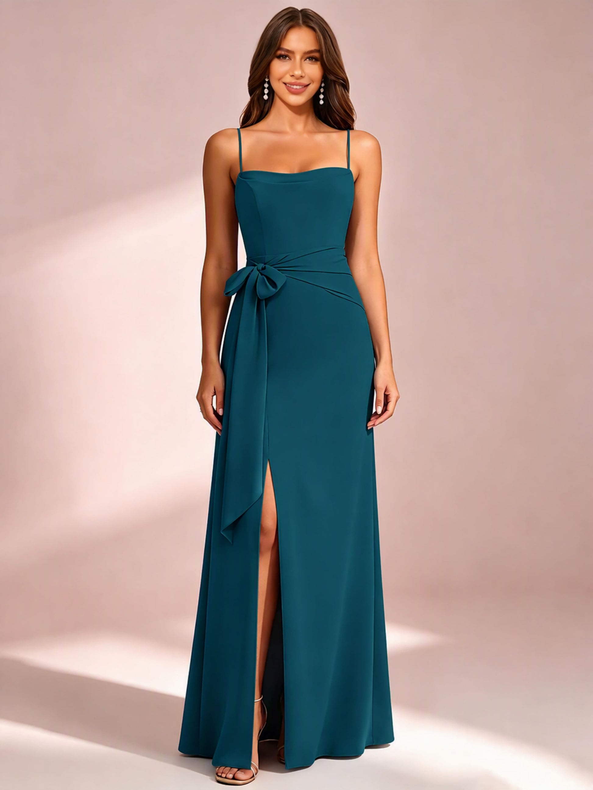 Spaghetti Straps Chiffon Bridesmaid Dress for Wedding with Belt