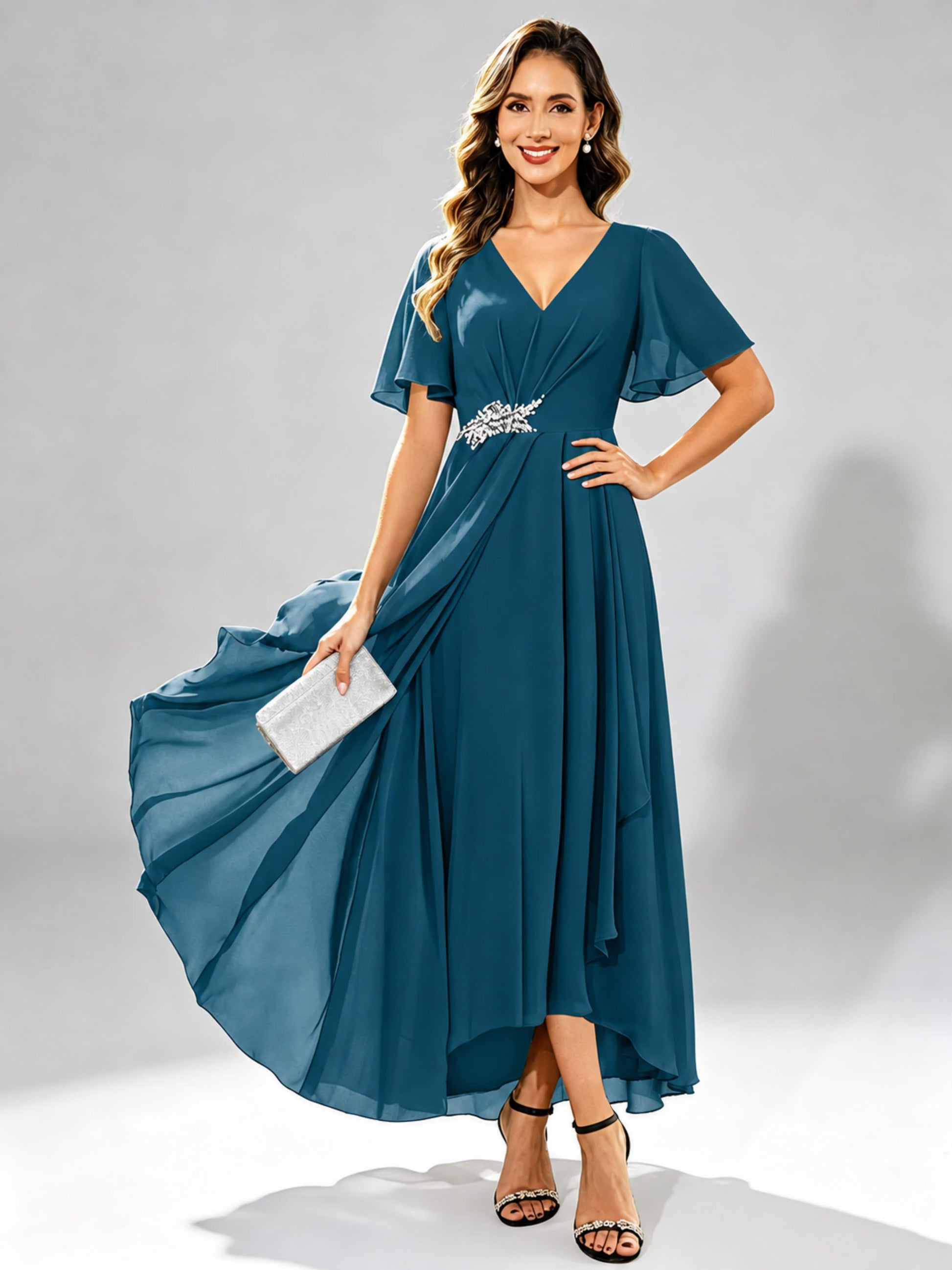 Chiffon High Low Tiered Mother of The Bride Dresses for Wedding