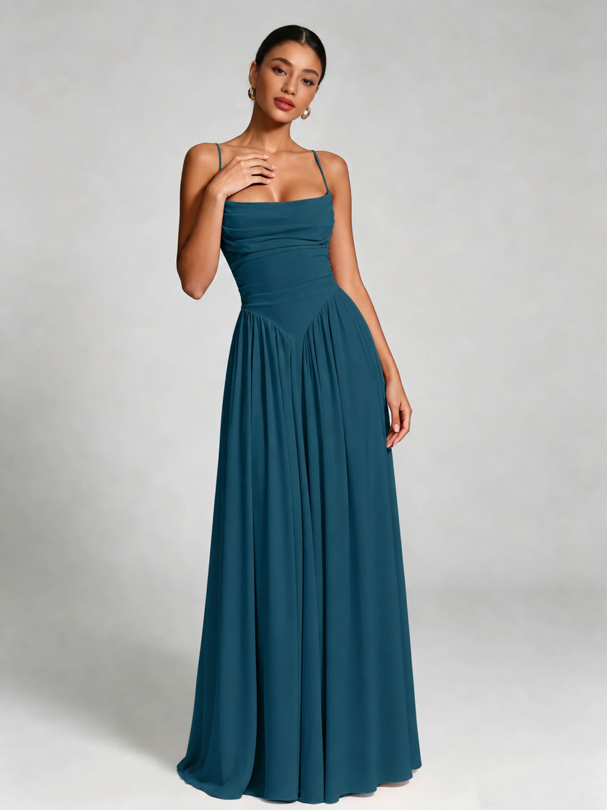 Spaghetti Straps Bridesmaid Dresses Chiffon Backless Wedding Guest Gown