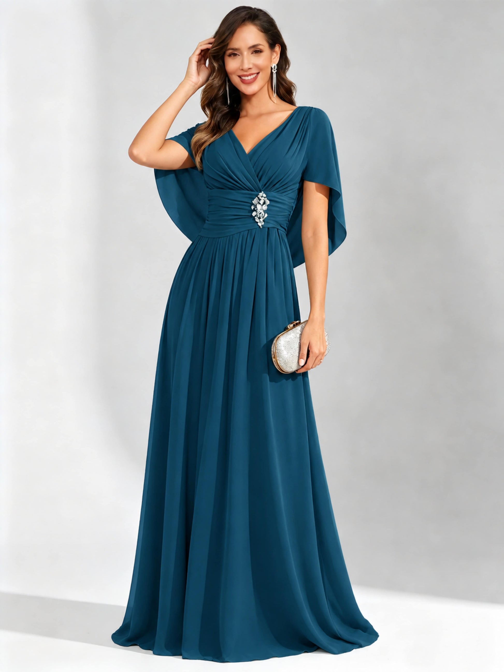 Long Chiffon Dressy Mother of The Bride Dresses with Cape