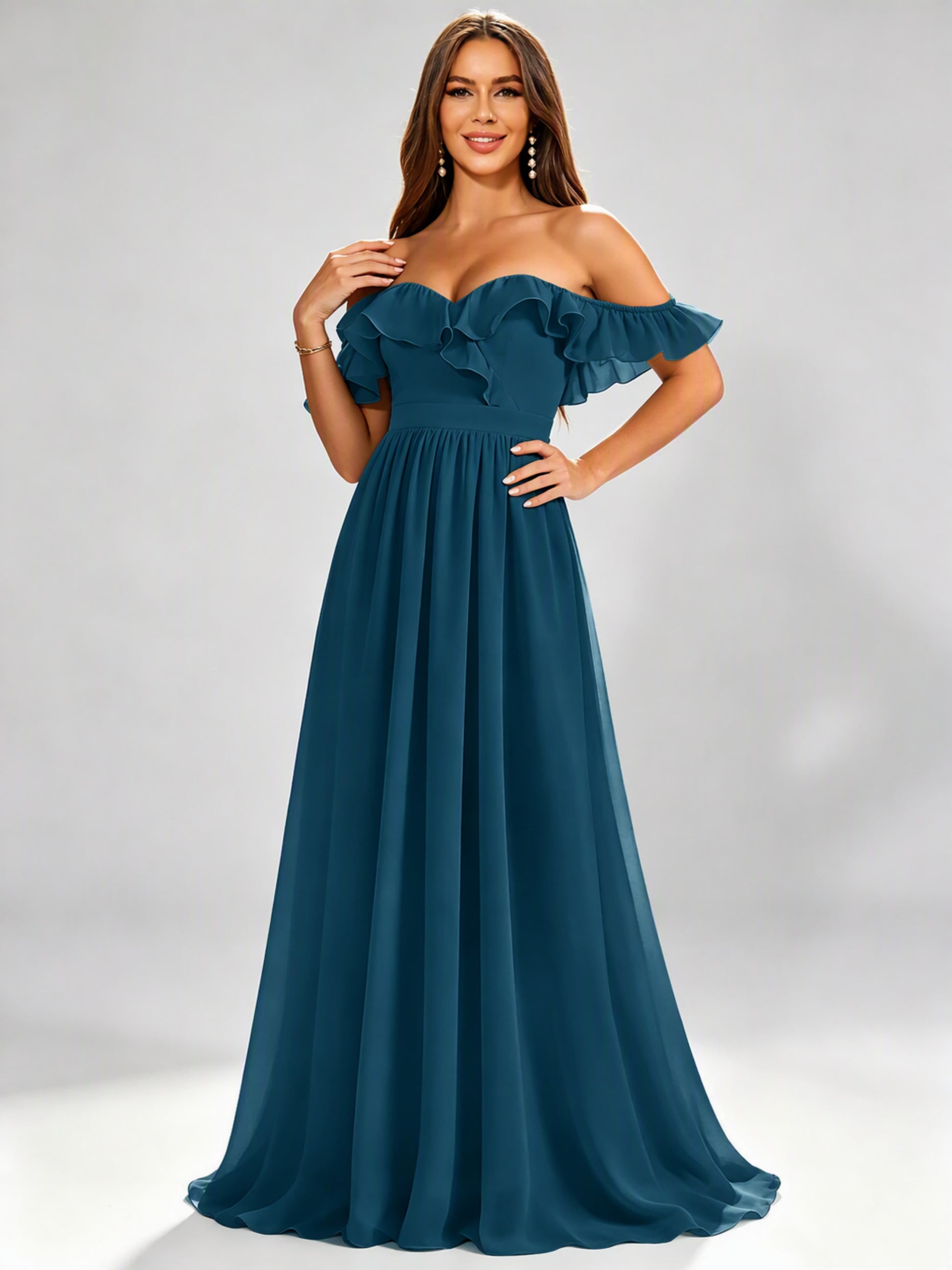 Off The Shoulder Ruffle Bridesmaid Dress Formal Evening Dresses