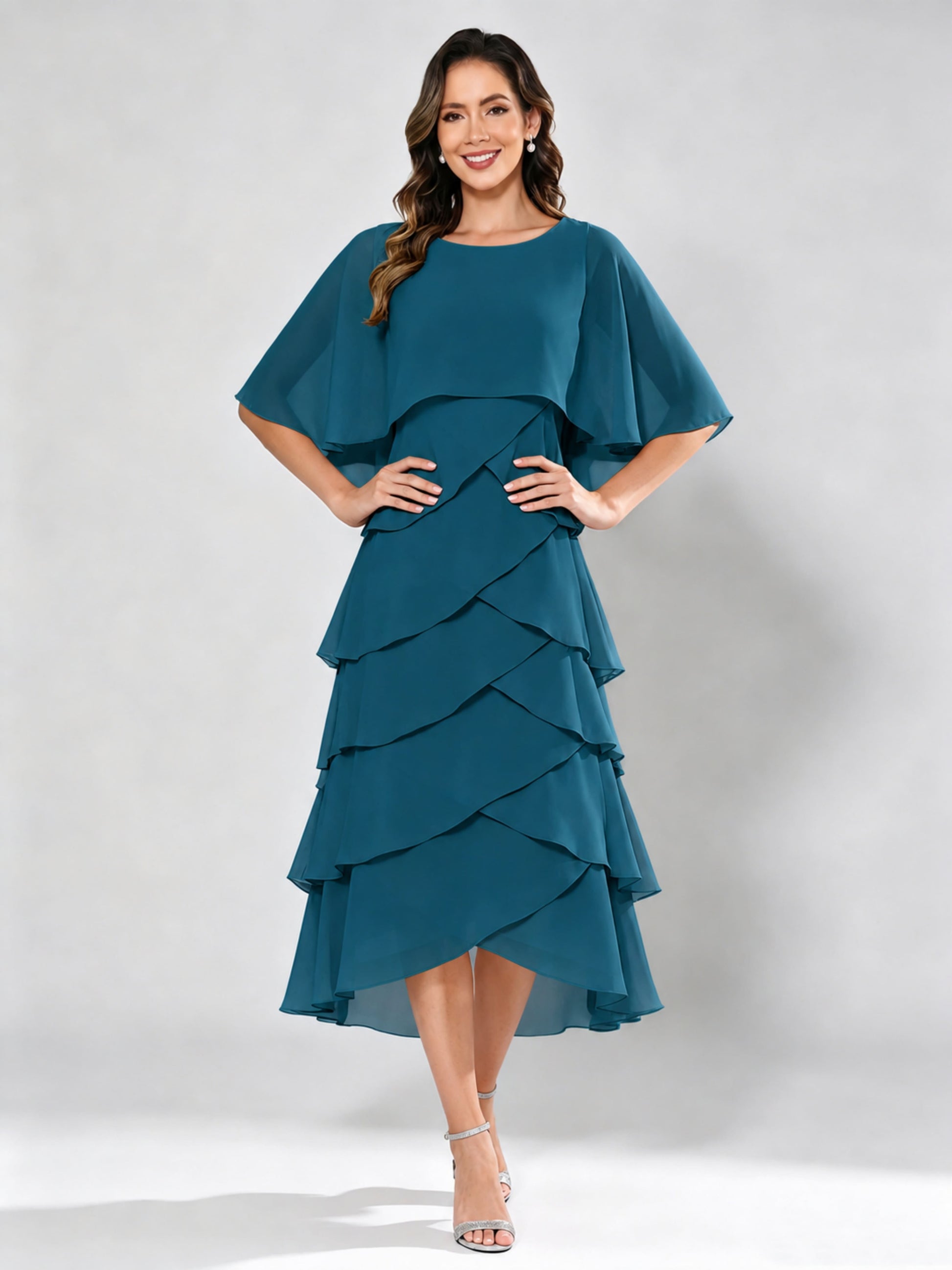 Chiffon Tiered Mother of The Bride Dress for Women Wedding