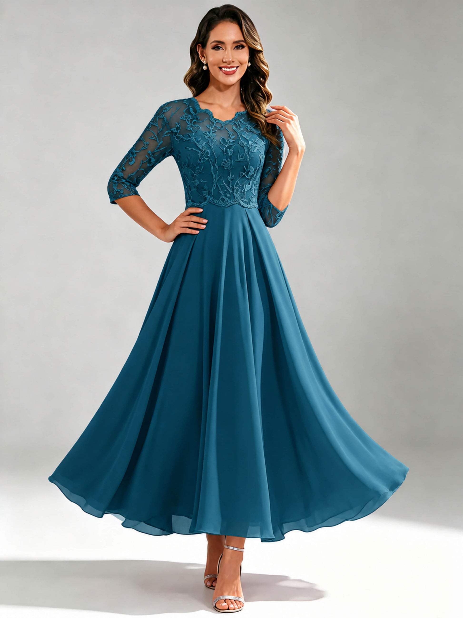 Lace Appliques Chiffon Dressy Mother of The Bride Dresses