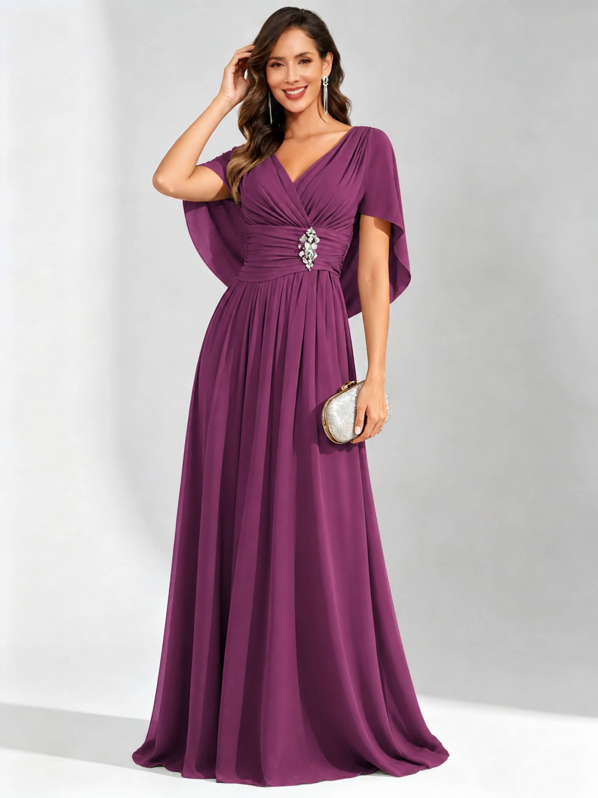 Long Chiffon Dressy Mother of The Bride Dresses with Cape