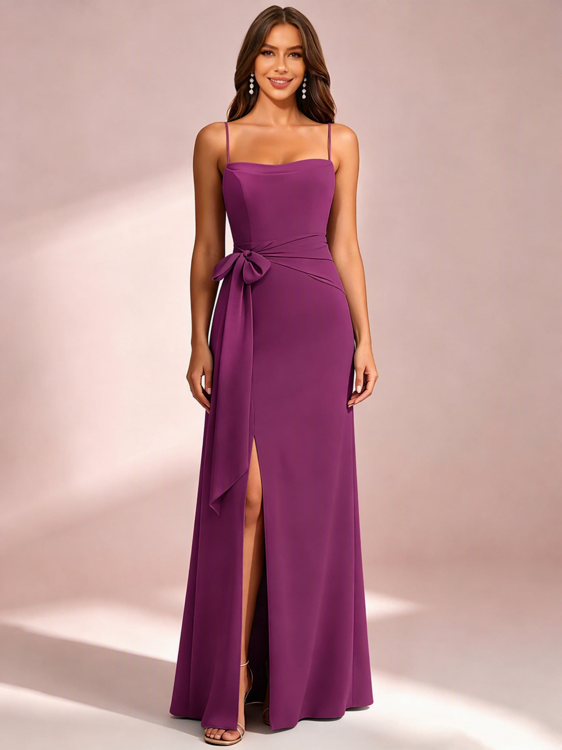 Spaghetti Straps Chiffon Bridesmaid Dress for Wedding with Belt