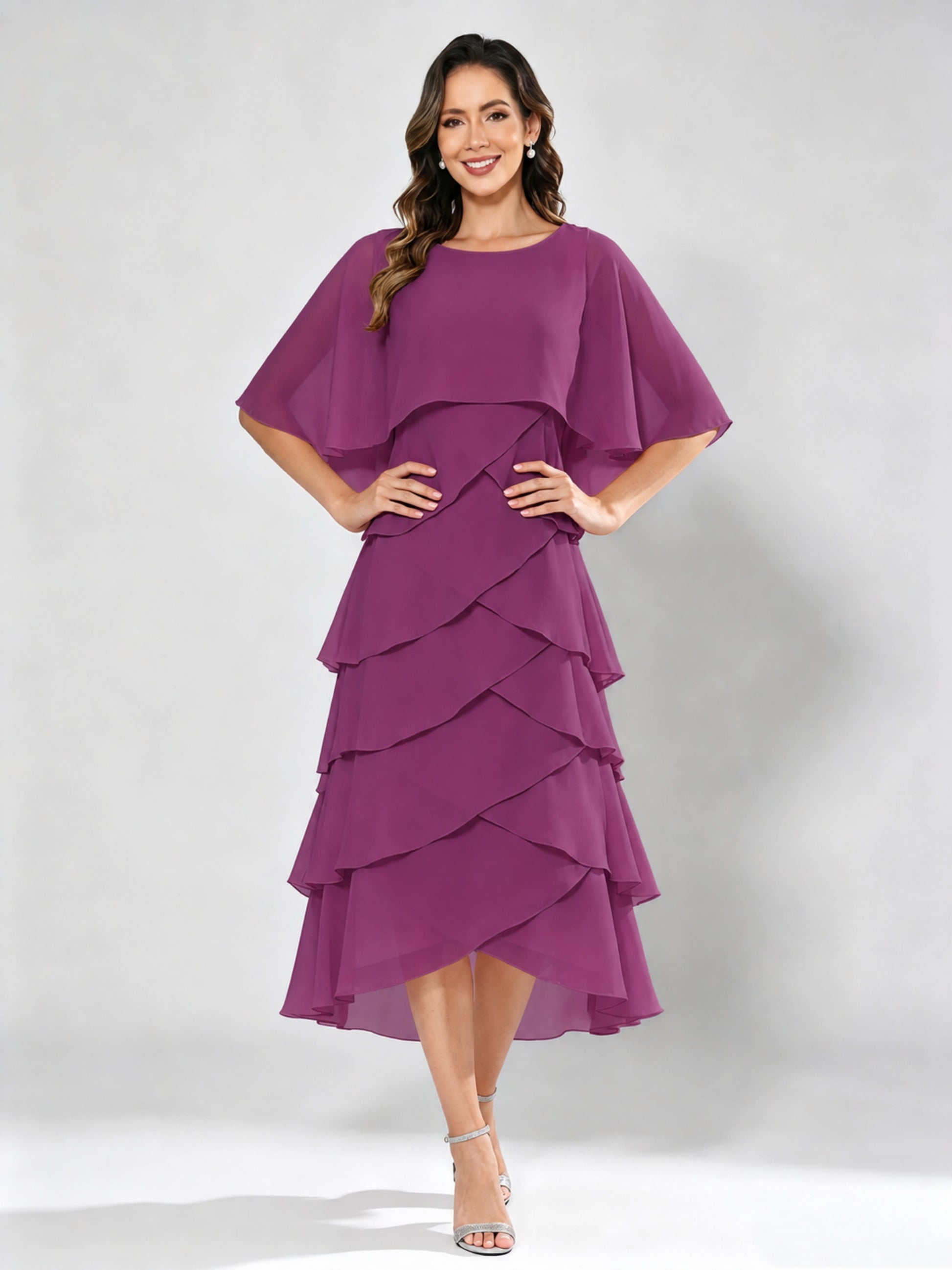 Chiffon Tiered Mother of The Bride Dress for Women Wedding