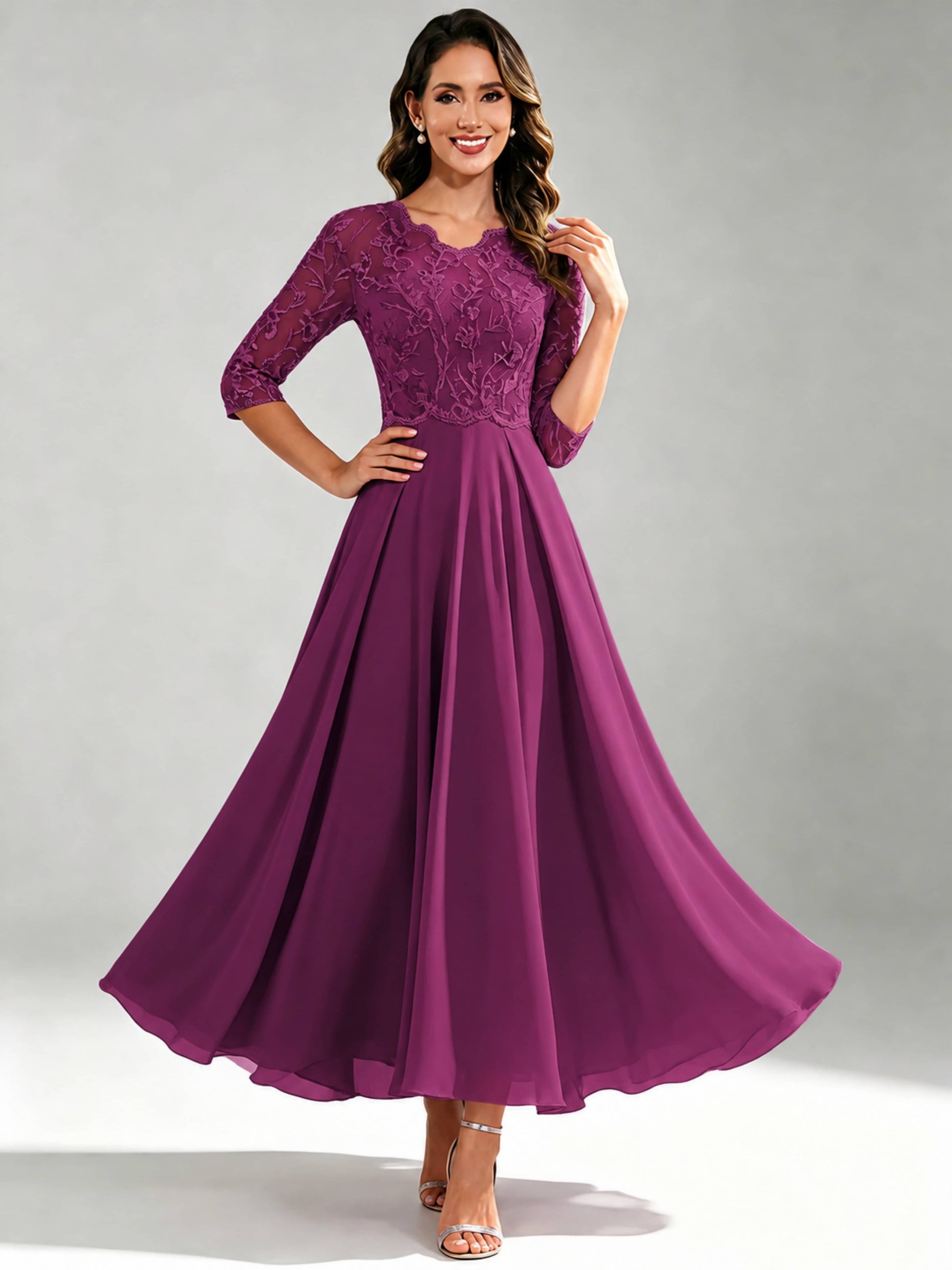 Lace Appliques Chiffon Dressy Mother of The Bride Dresses