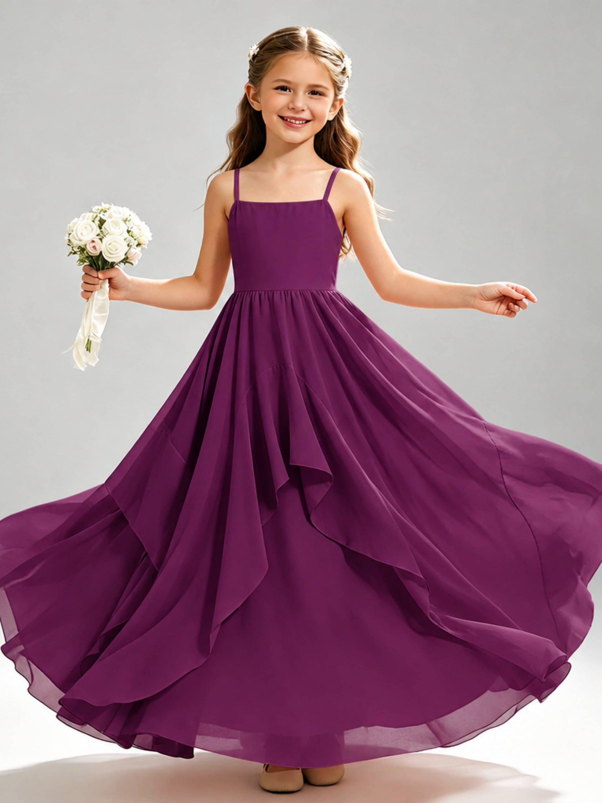 A-Line Spaghetti Straps Ruffle Junior Bridesmaid Dresses