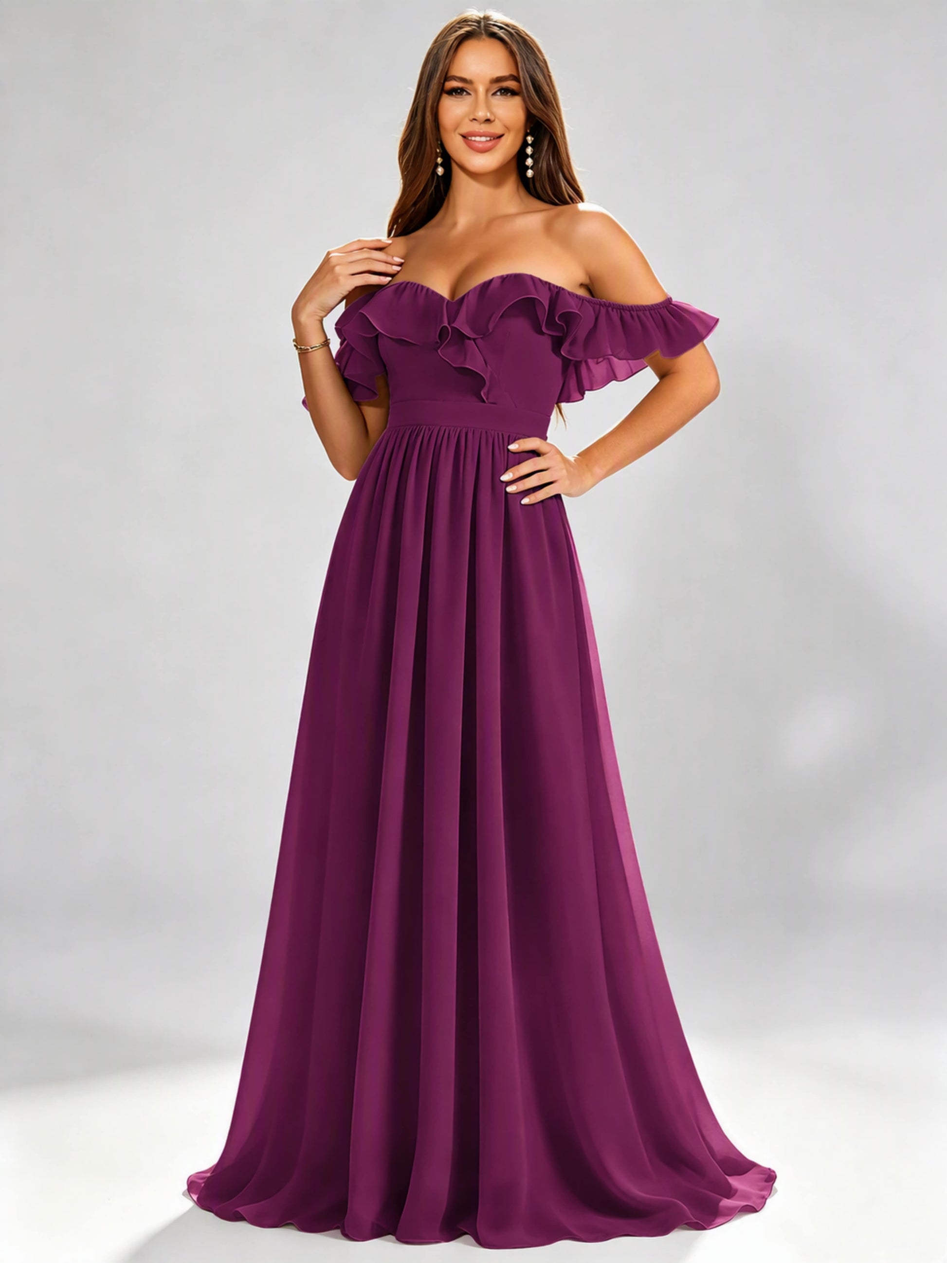 Off The Shoulder Ruffle Bridesmaid Dress Formal Evening Dresses
