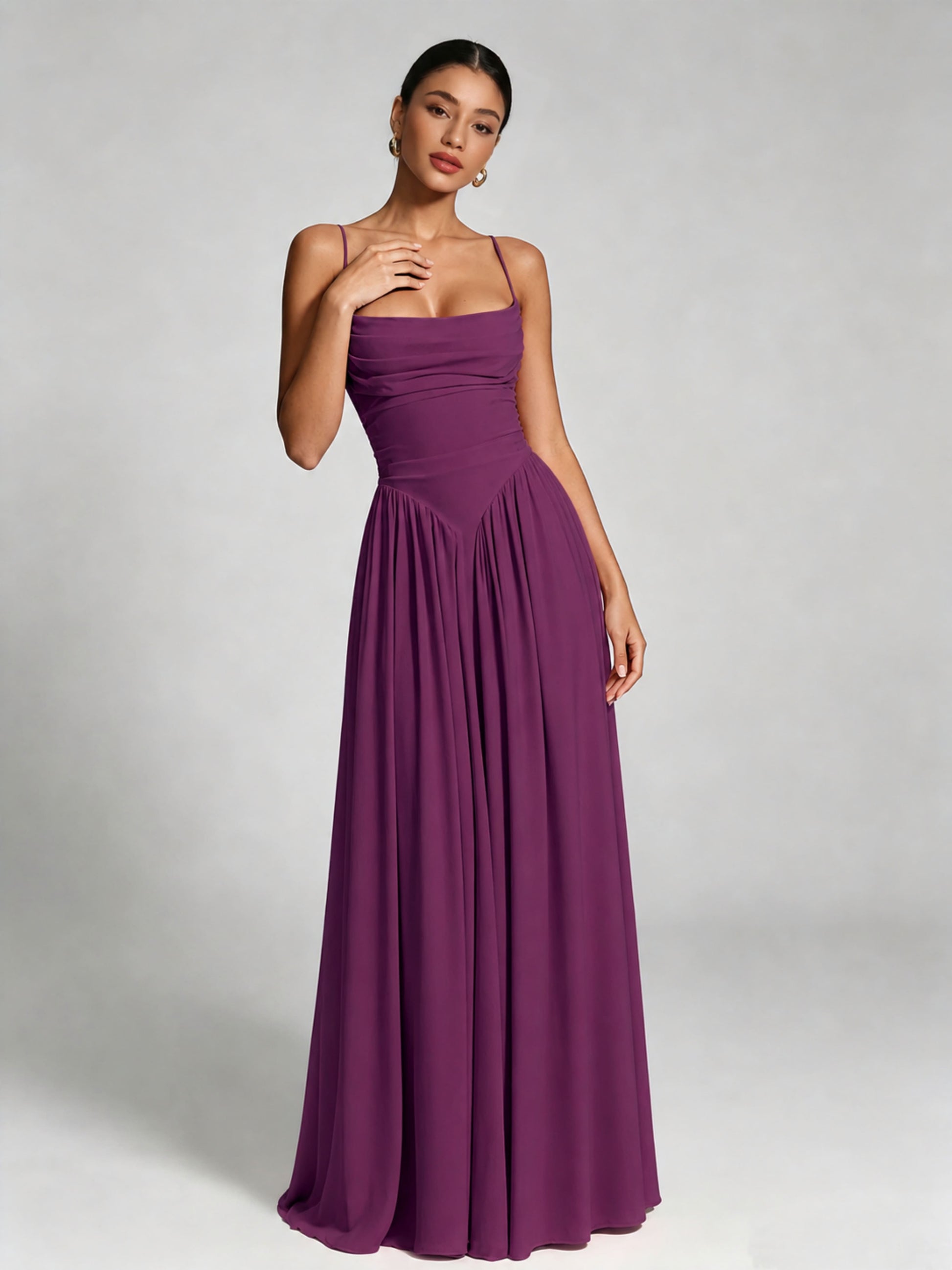 Spaghetti Straps Bridesmaid Dresses Chiffon Backless Wedding Guest Gown