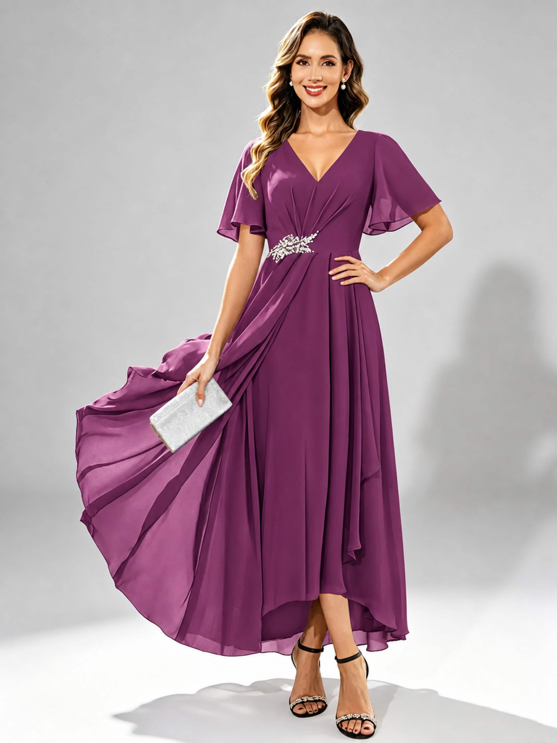 Chiffon High Low Tiered Mother of The Bride Dresses for Wedding