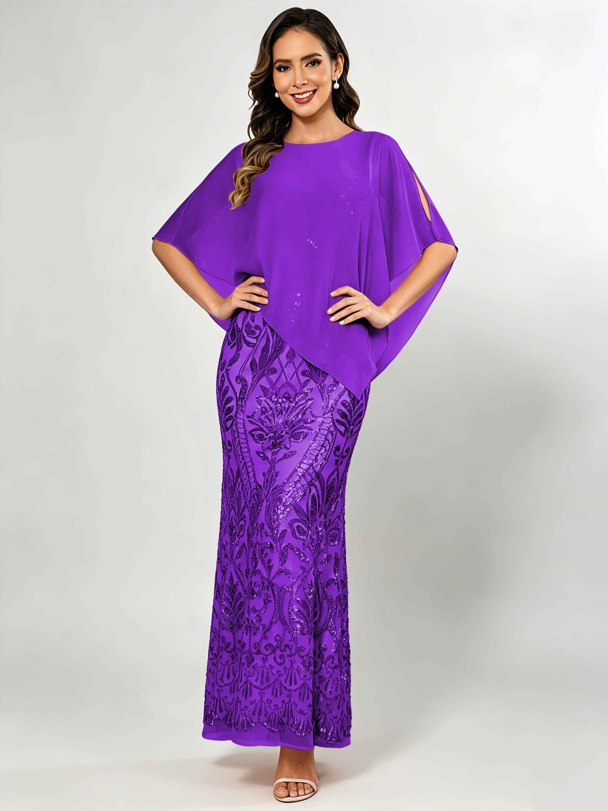Mermaid Sequin Mother of The Bride Dress with Chiffon Cape